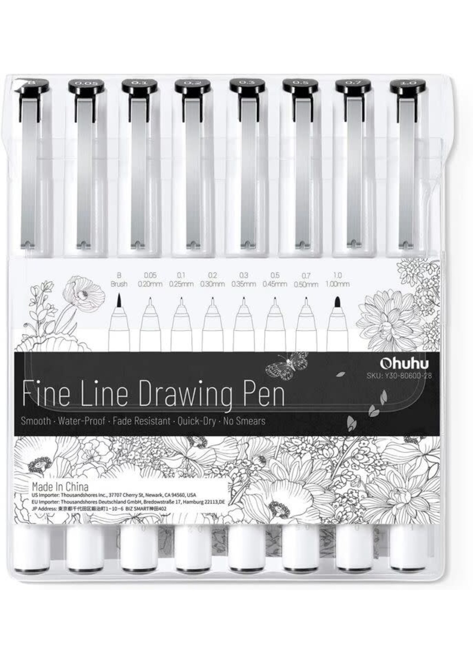 Ohuhu - Fineliner - Drawing Pen set 8 - Zwart  Y30-80600-28