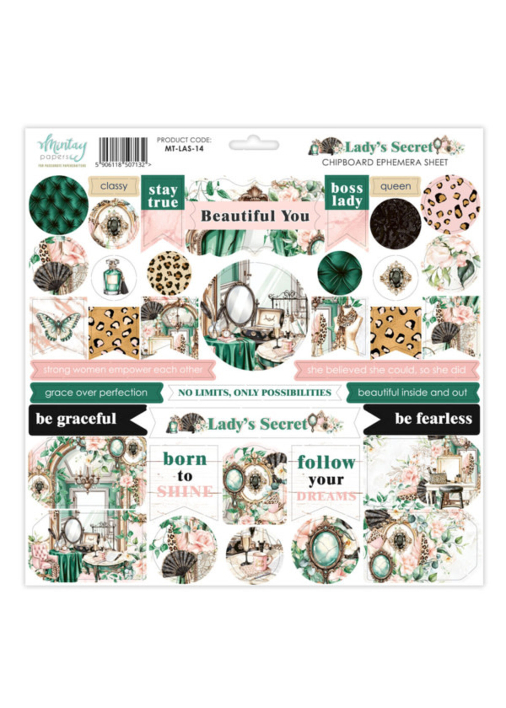 12 x 12 Chipboard Ephemera Vel - Lady's Secret