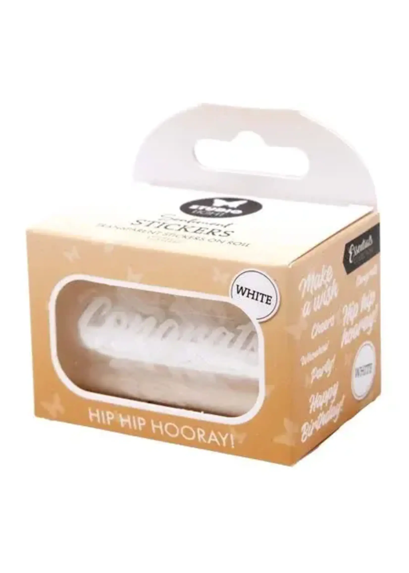 Hip Hip Hooray White Transparent Stickers on Roll (SL-ES-STIC63)