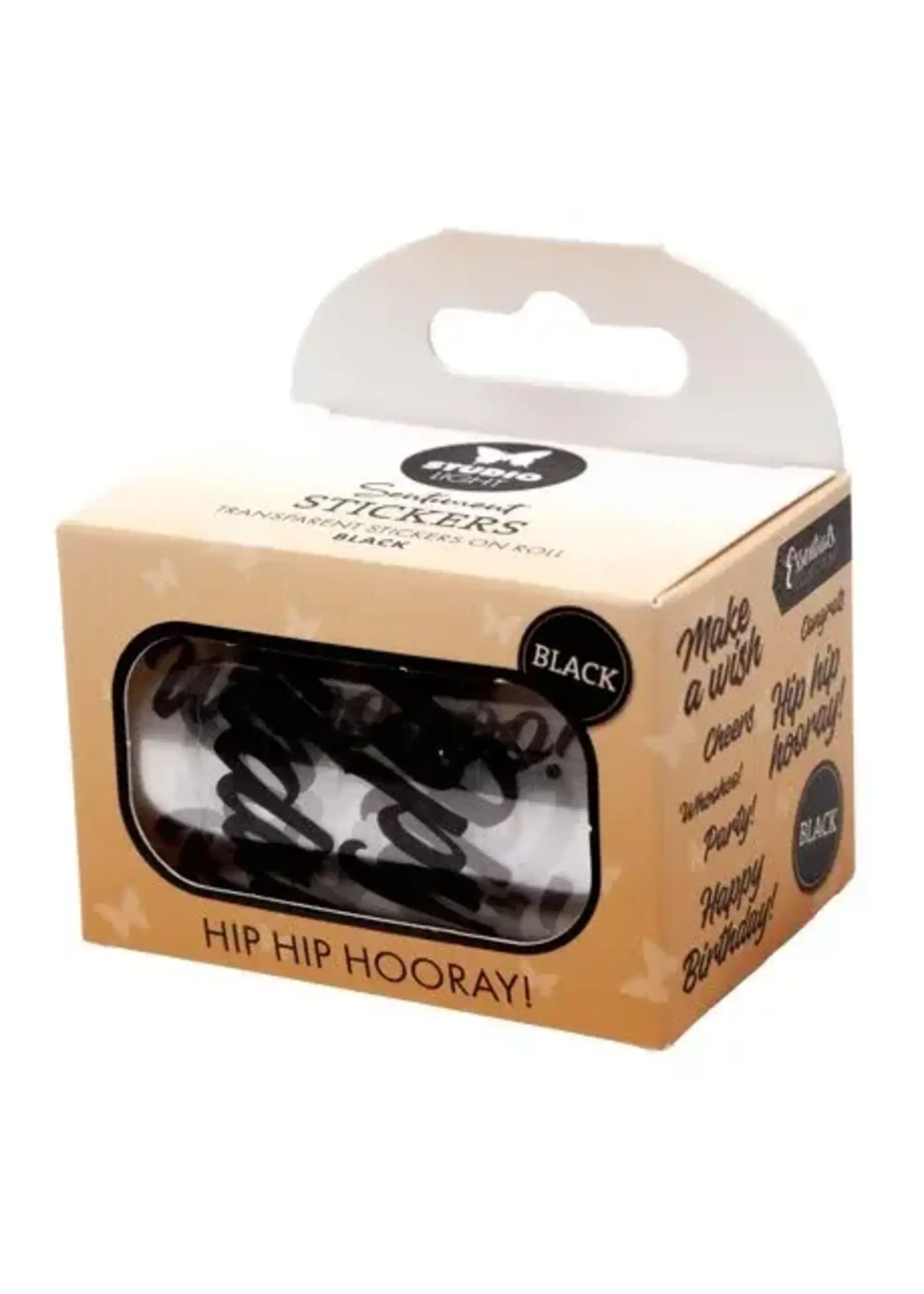 Hip Hip Hooray Black Transparent Stickers on Roll (SL-ES-STIC57)