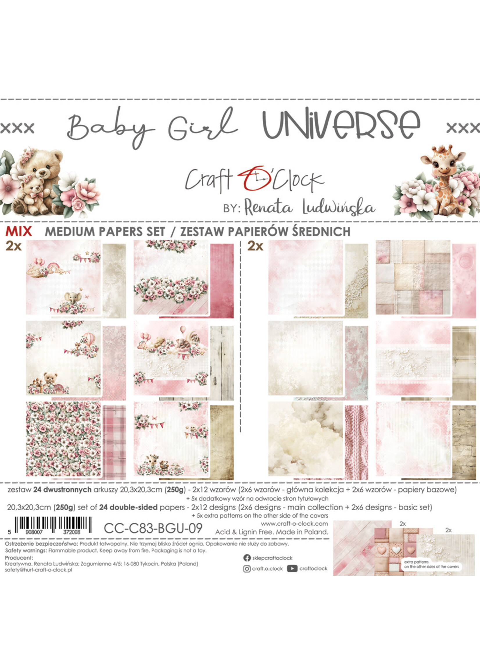 BABY GIRL UNIVERSE - een set papieren 20,3x20,3 cm - MIX