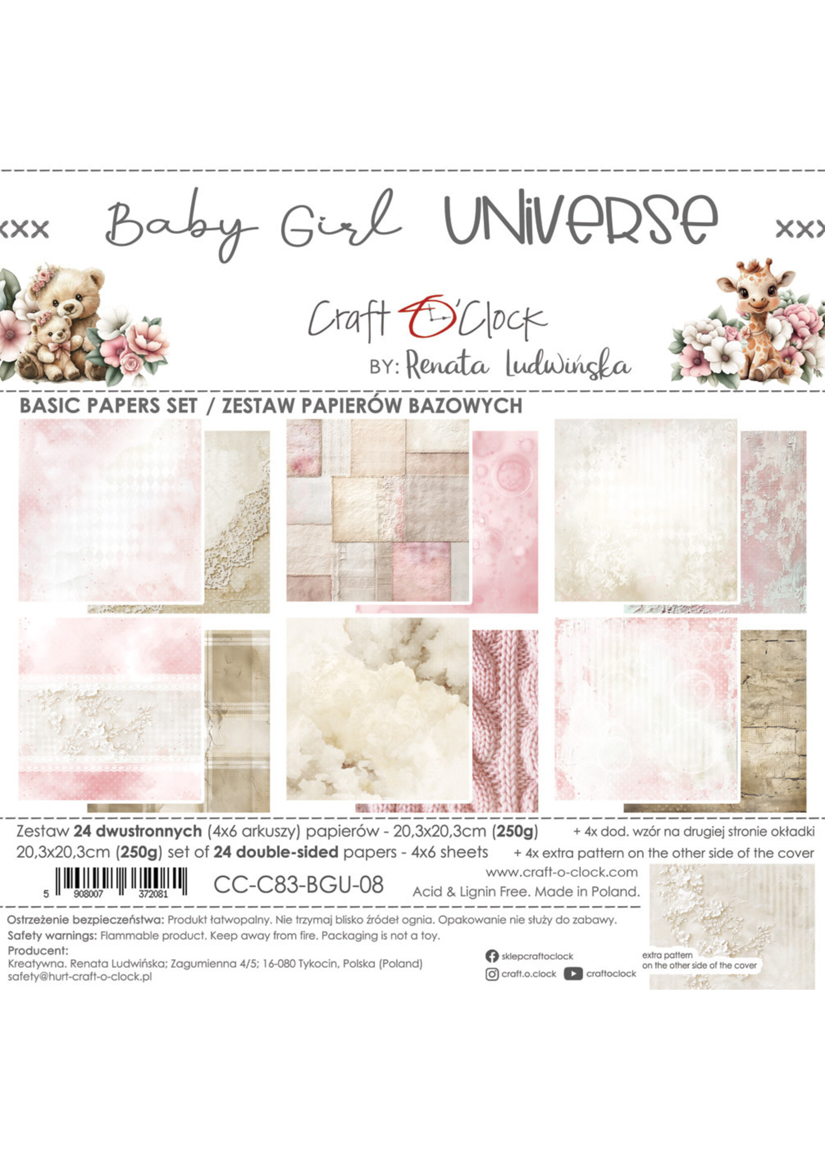 BABY GIRL UNIVERSE - een set papieren 20,3x20,3cm - BASIC