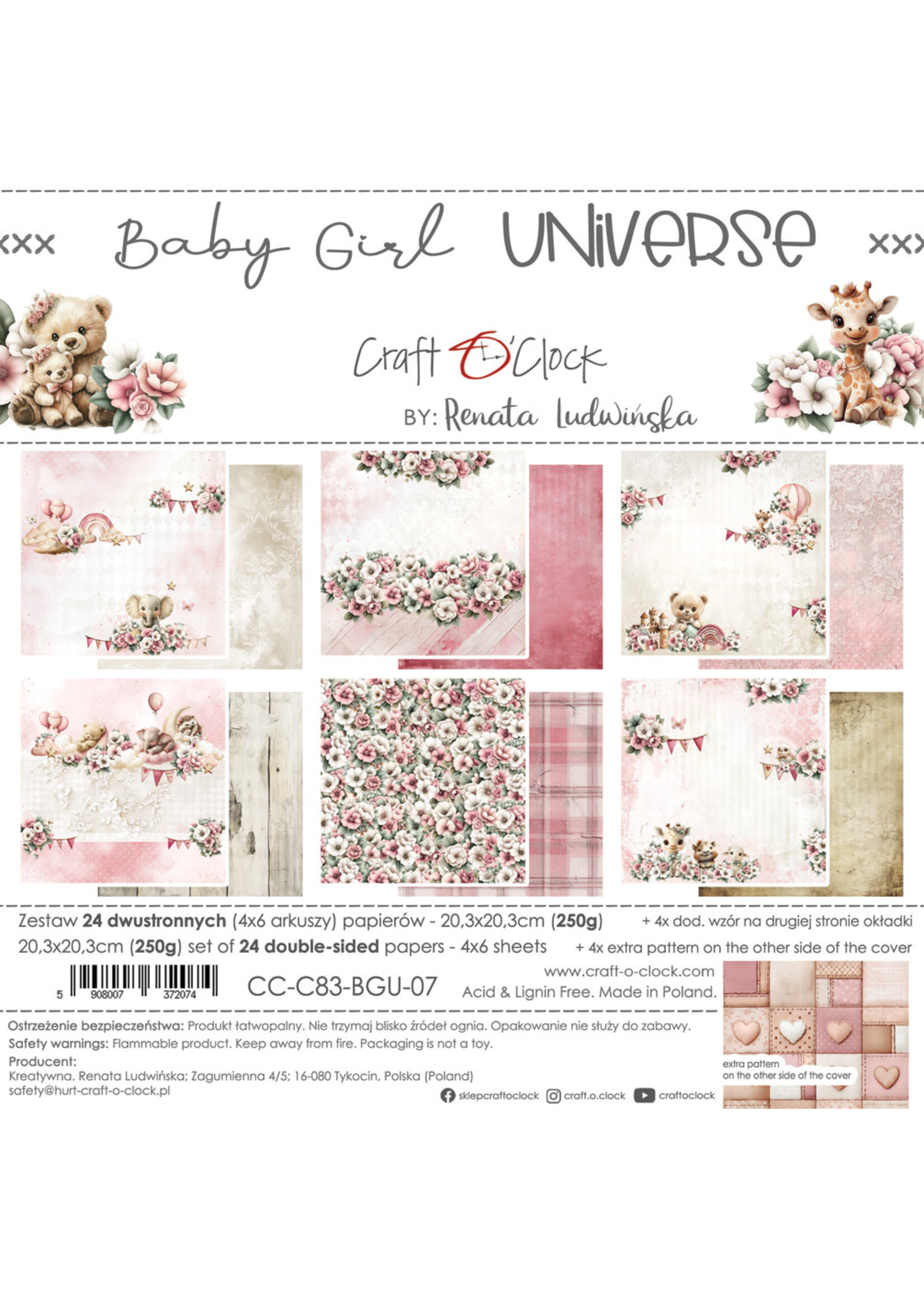 BABY GIRL UNIVERSE - een set papieren van 20,3x20,3 cm