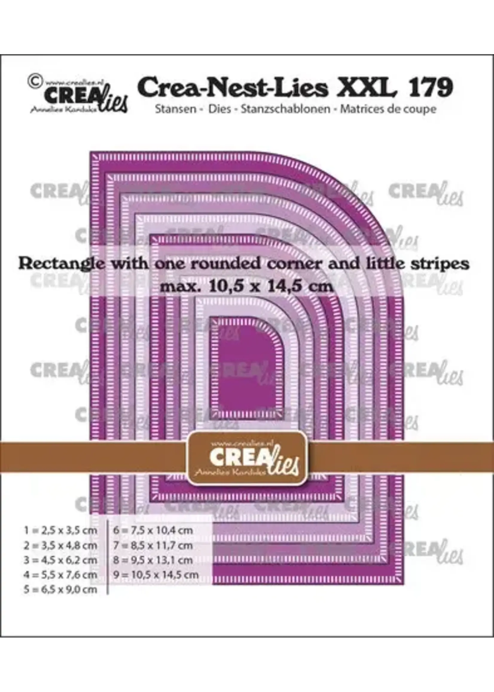 Crea-Nest-Lies XXL Stansen No. 179 Rechthoek met Afgeronde Hoek met Kleine Streepjes (CLNestXXL179)