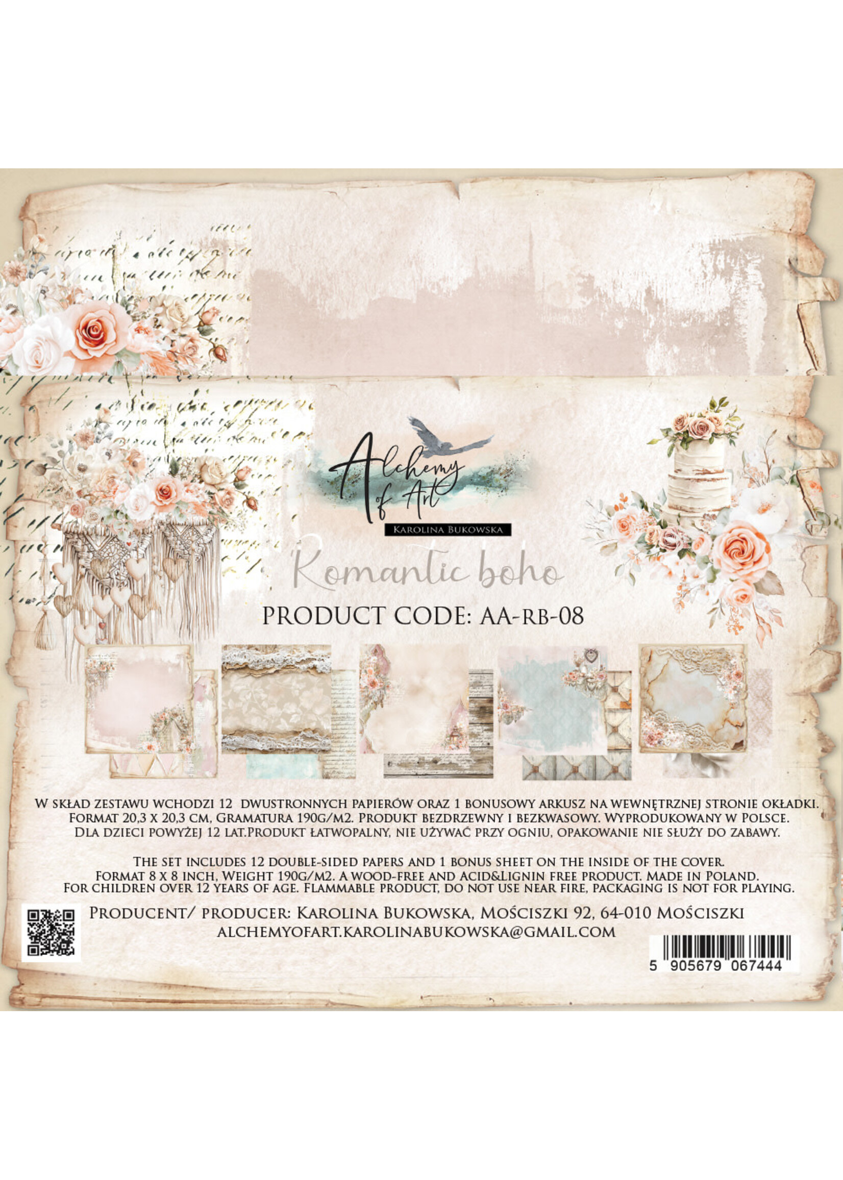 Romantic Boho AA-RB-08 Zestaw papierów do scrapbookingu 8x8