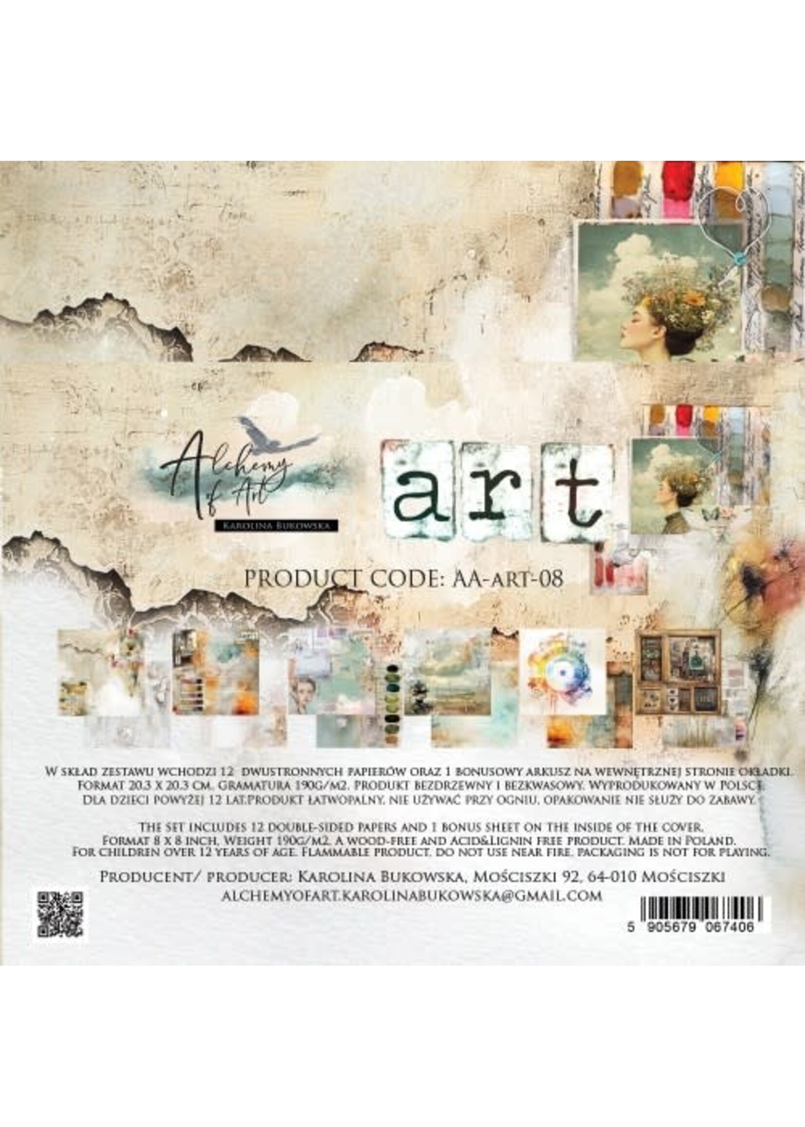 Art AA-ART-08 Zestaw papierów do scrapbookingu 8X8'