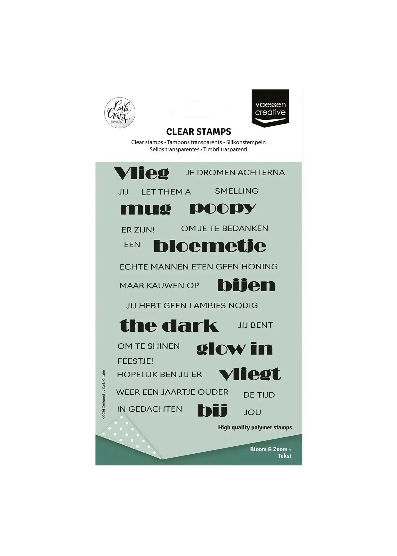 Vaessen Creative • Clear Stamps by Carla Creates Tekst Bloom & Zoom 27st. Vaessen Creative CAR0304