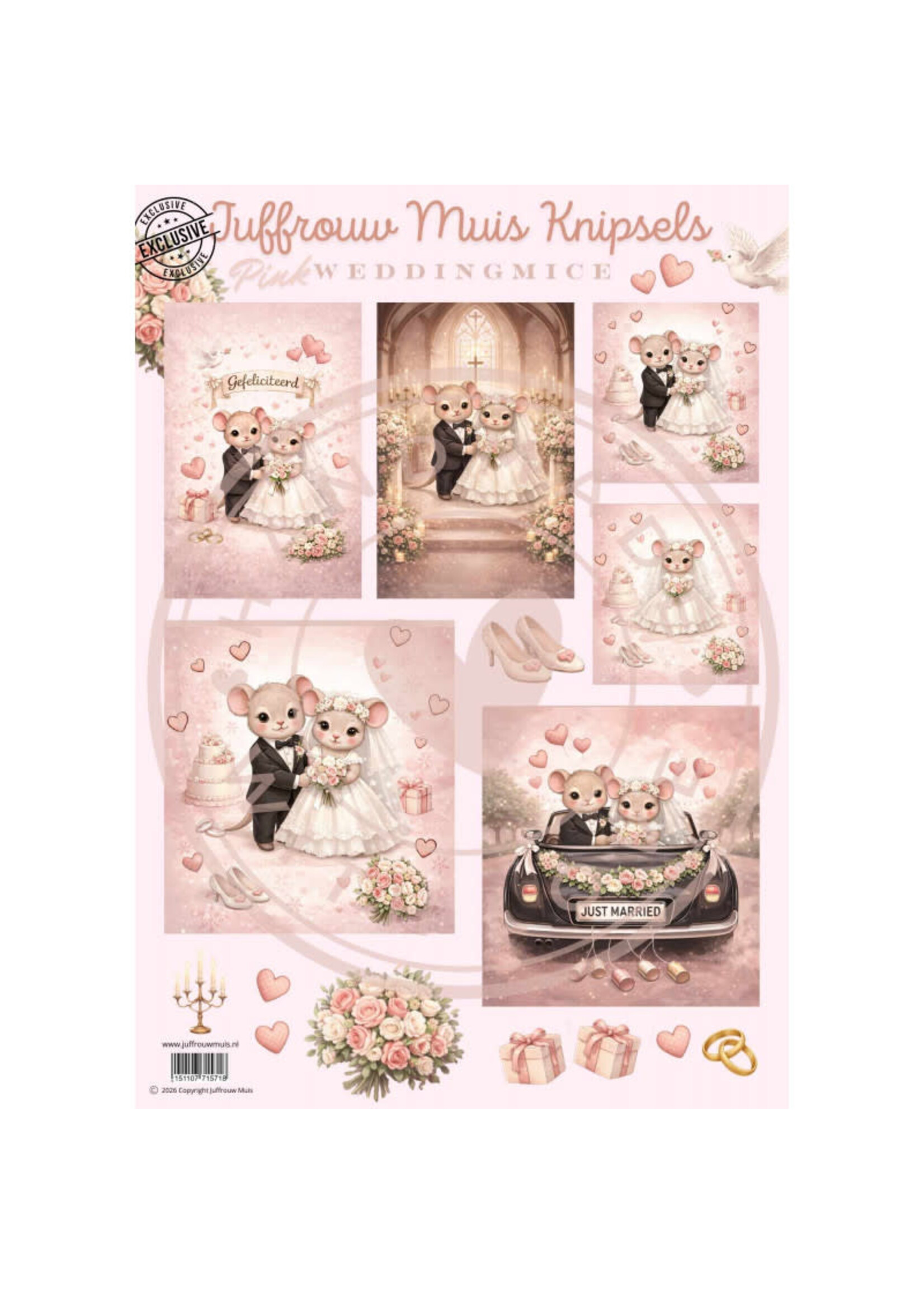 Juffrouw Muis Knipsel - Weddingmice - Pink - Exclusive