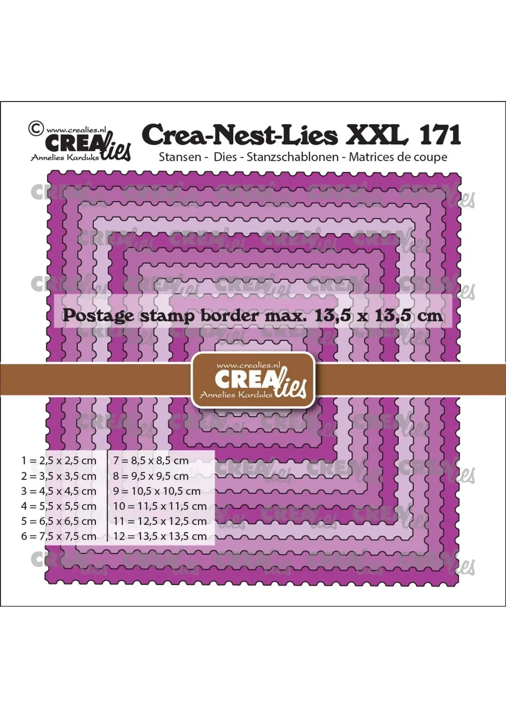 Crealies • Snijmal Vierkanten Met Postzegelrand Crealies CLNESTXXL171