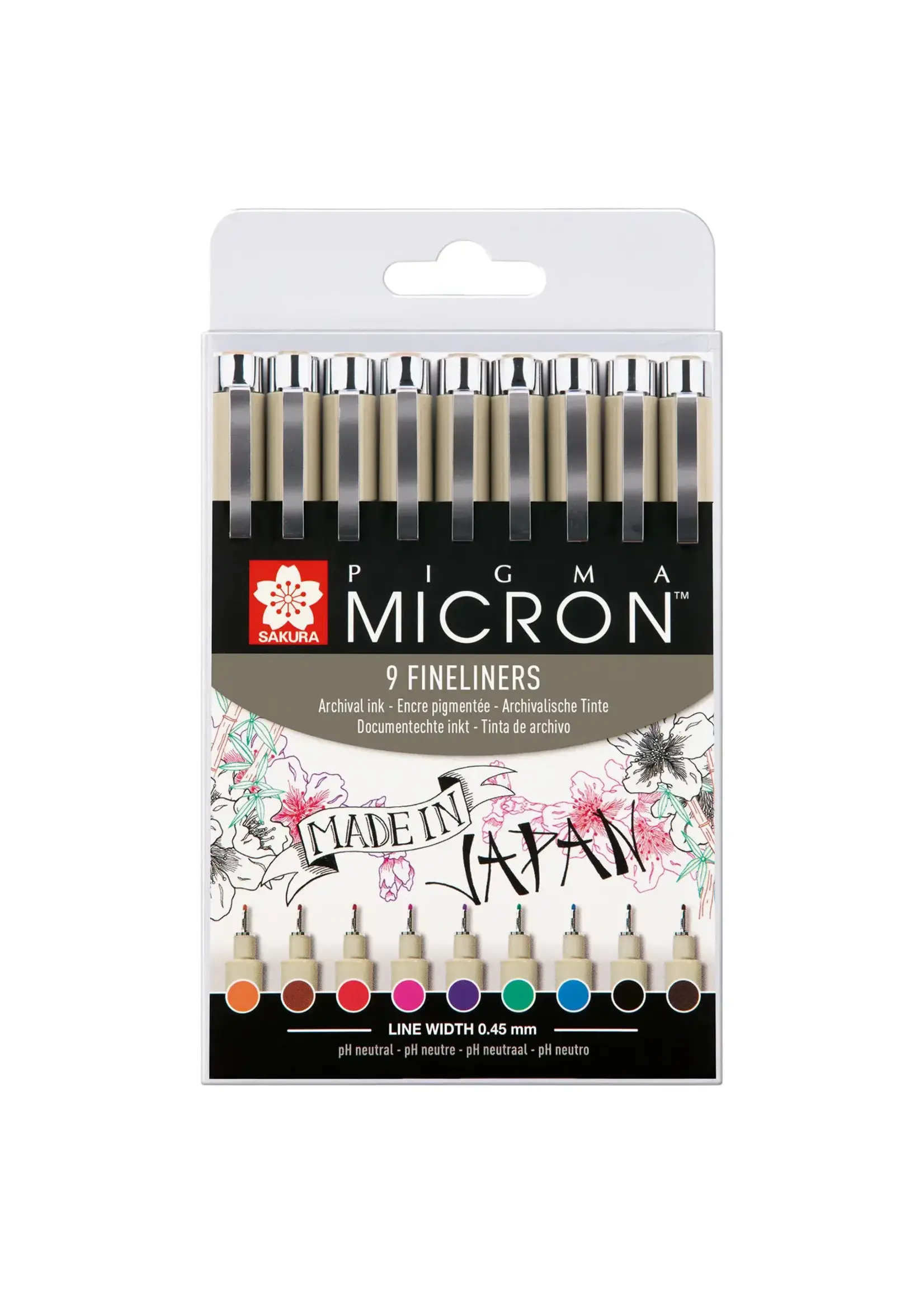 Sakura • Pigma micron set Gekleurde fineliners 0,45mm 9stuks Sakura POXSDK059