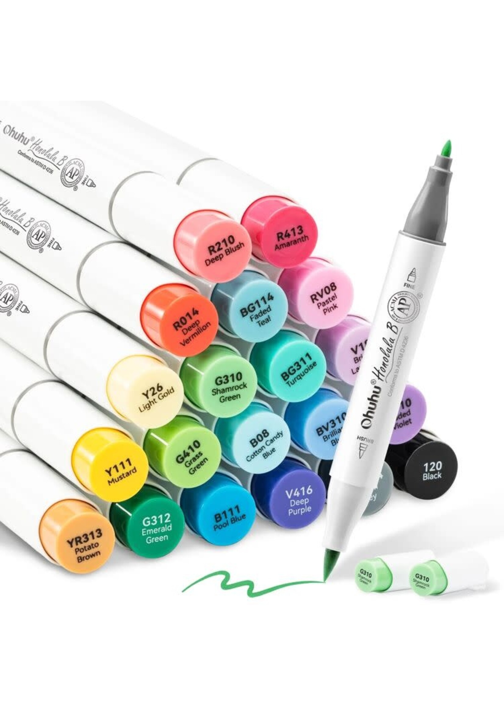 Ohuhu - Honolulu B - Alcohol Art Markers - Brush & Fine - Set 24 kleuren Y30-80404-56