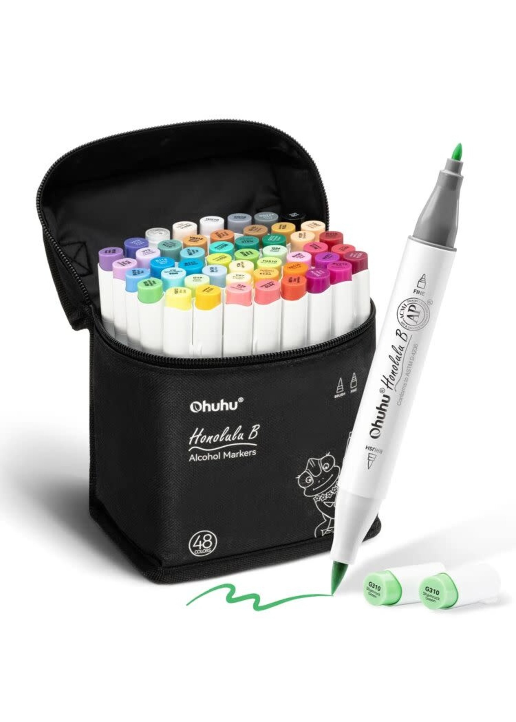 Ohuhu - Honolulu B - Alcohol Art Markers - Brush & Fine - Set 48 kleuren Y30-80404-58