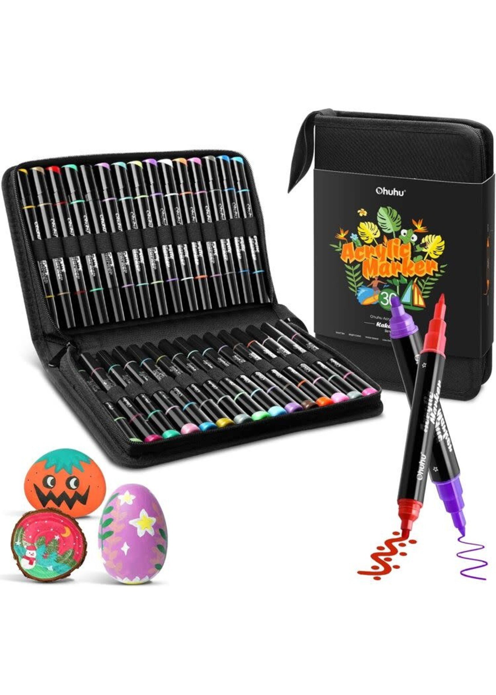 Ohuhu - Dual Nib - Acrylic Marker Pens - Set van 30 in etui  Y30-80601-08
