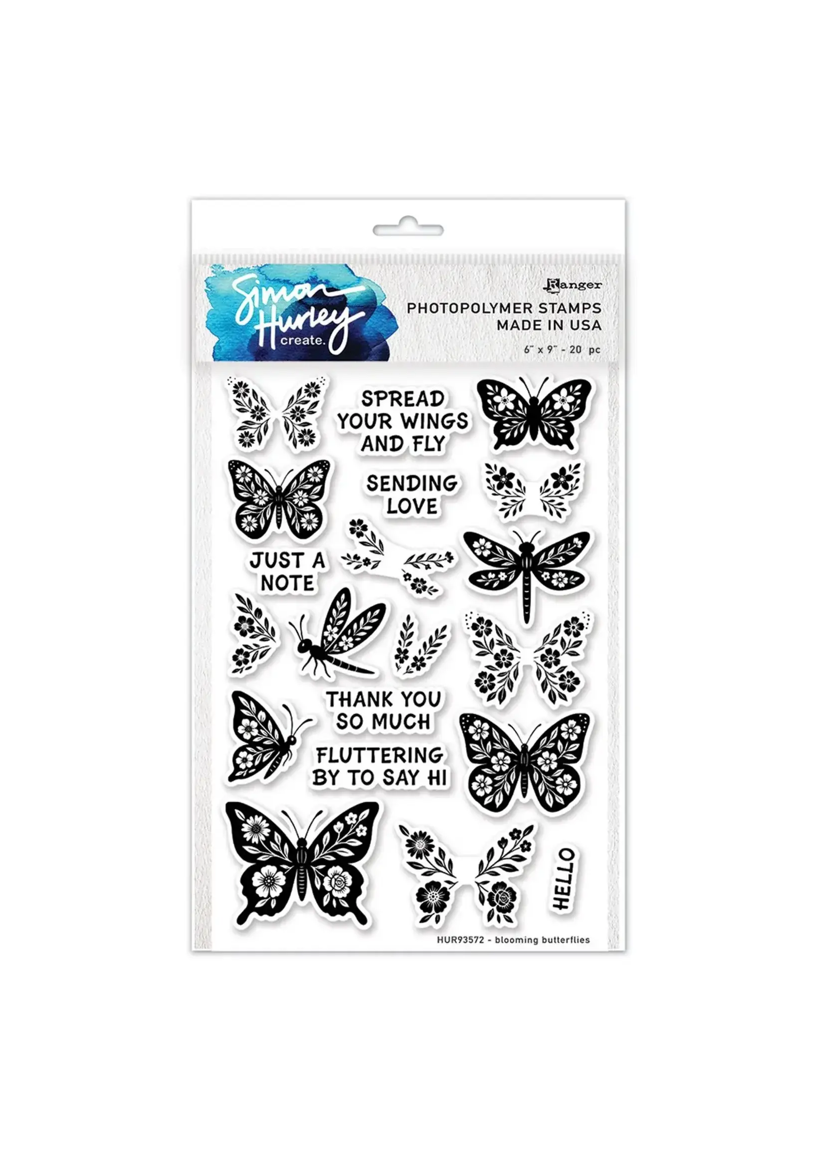 Ranger • Simon Hurley Create. Photopolymer Stamps Blooming Butterflies Ranger Ink HUR93572