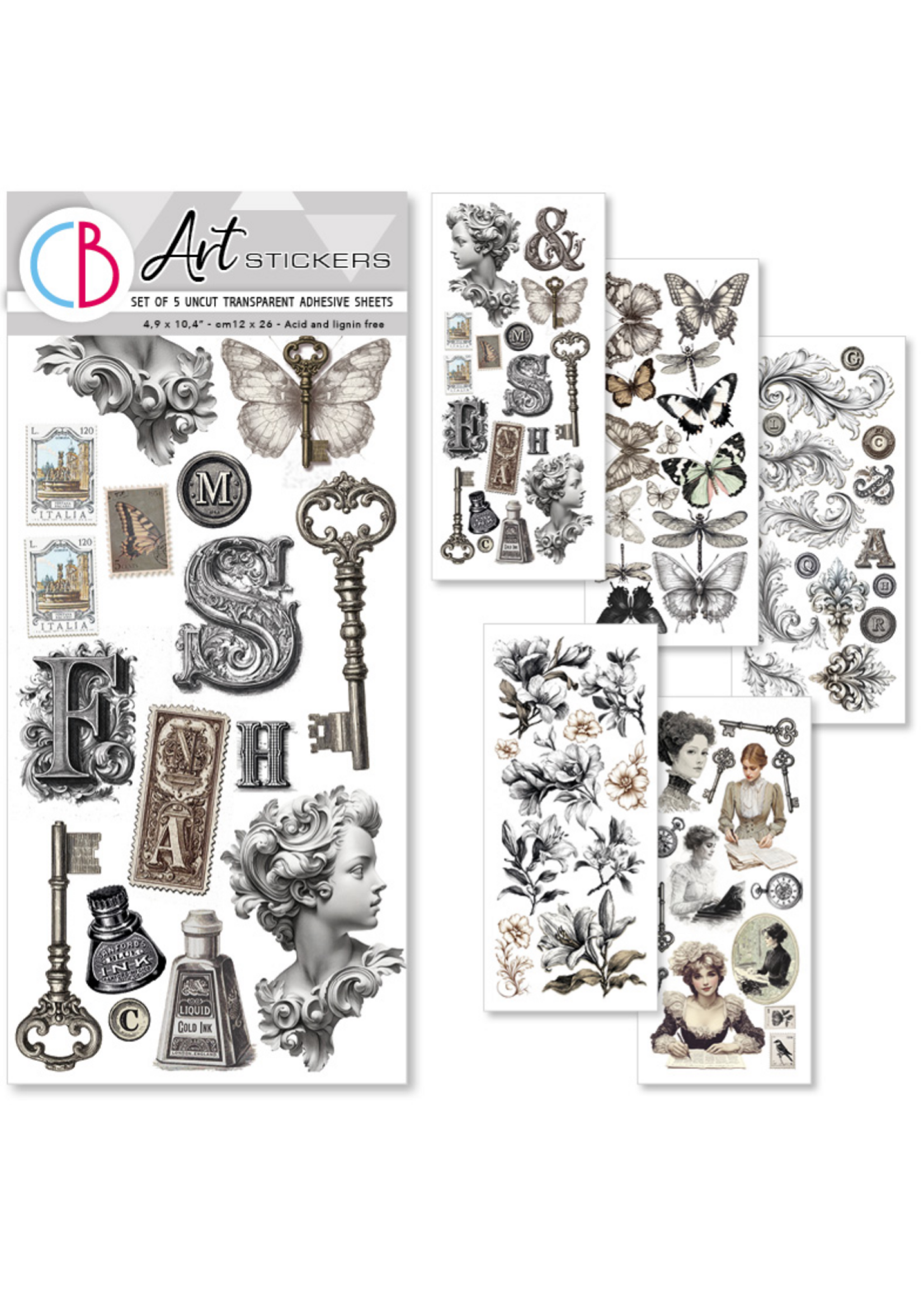 Art Stickers Typografisch transparante lijmvellen 5/Pkg