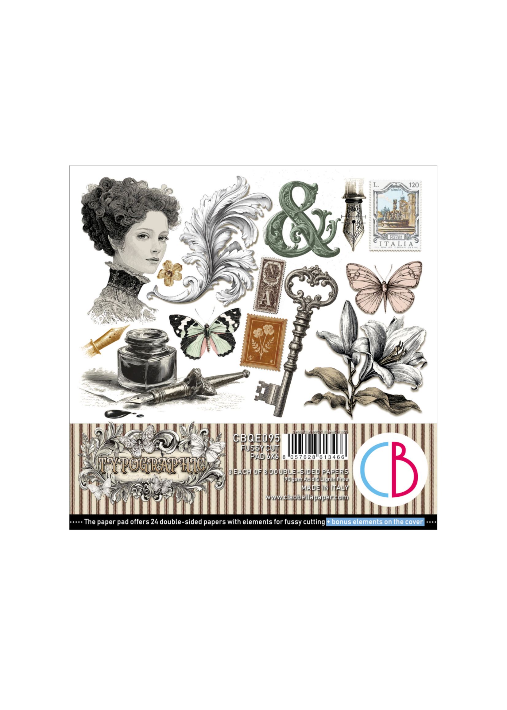 Typografisch Fussy Cut Pad 6"x6" 24/Pkg