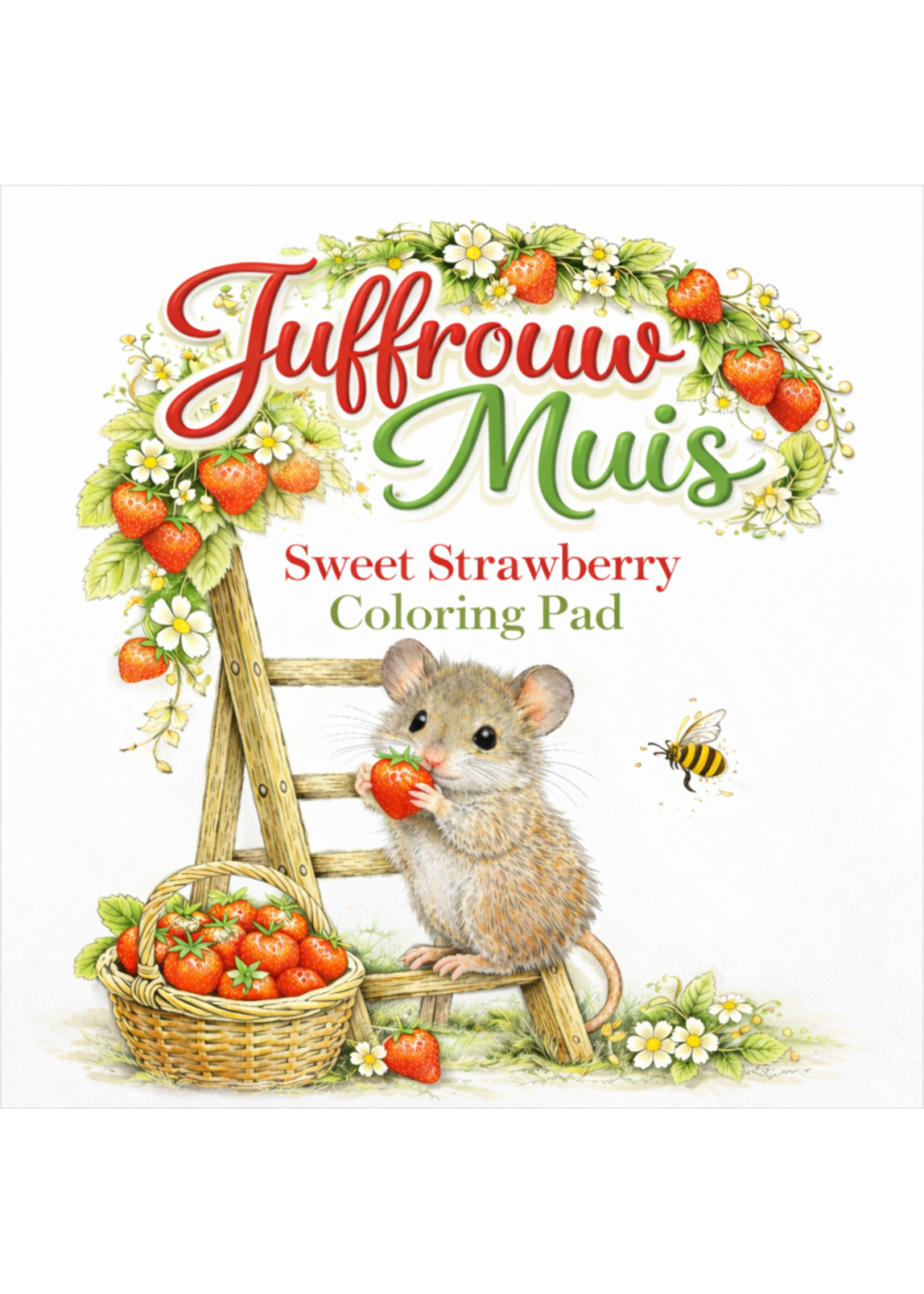 Juffrouw Muis - Coloring Pad - Sweet Strawberry  Geschikt voor kleurpotloden en markers  (met markers achterblad te gebruiken om doordrukken te voorkomen)