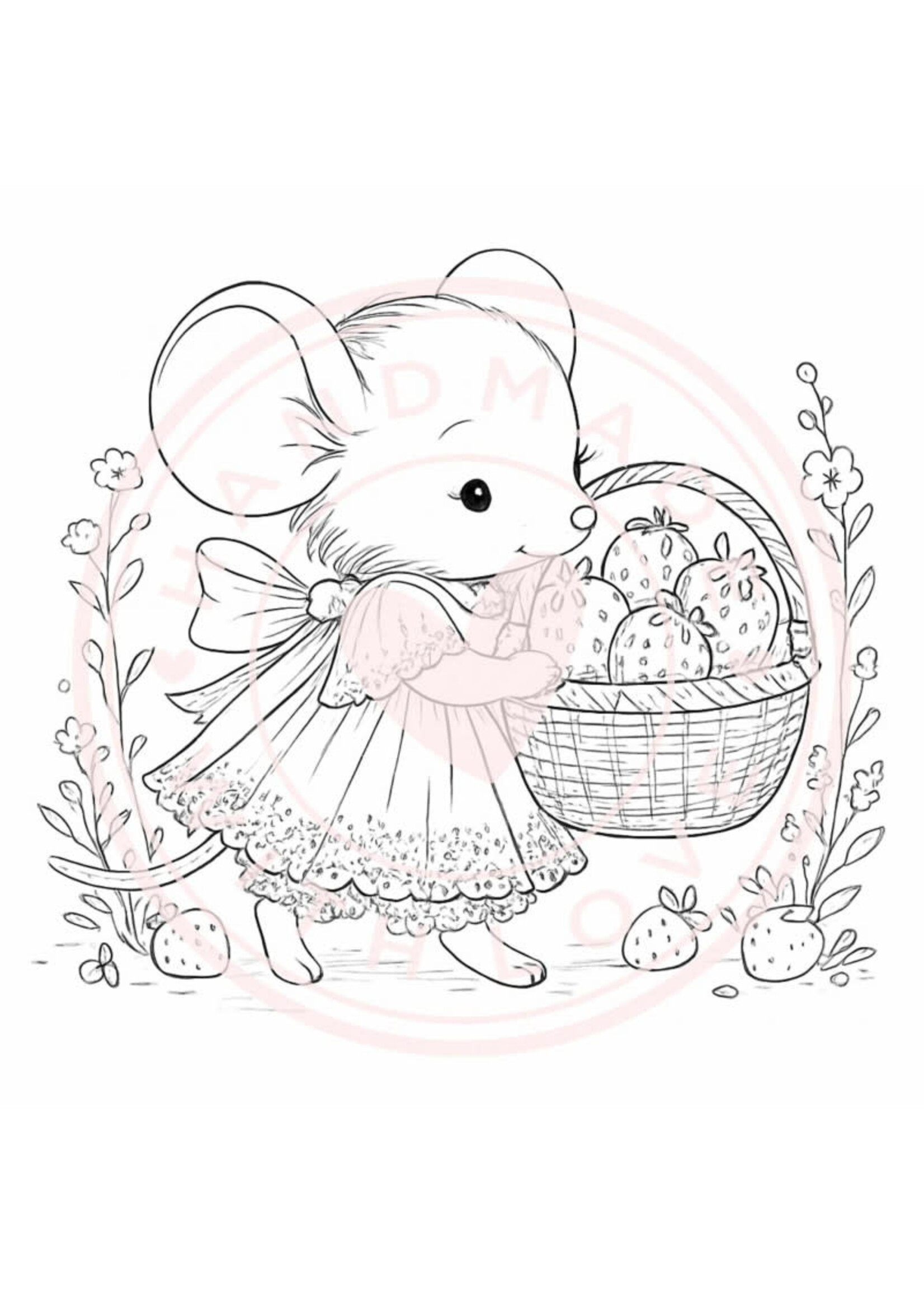 Juffrouw Muis - Coloring Pad - Sweet Strawberry  Geschikt voor kleurpotloden en markers  (met markers achterblad te gebruiken om doordrukken te voorkomen)