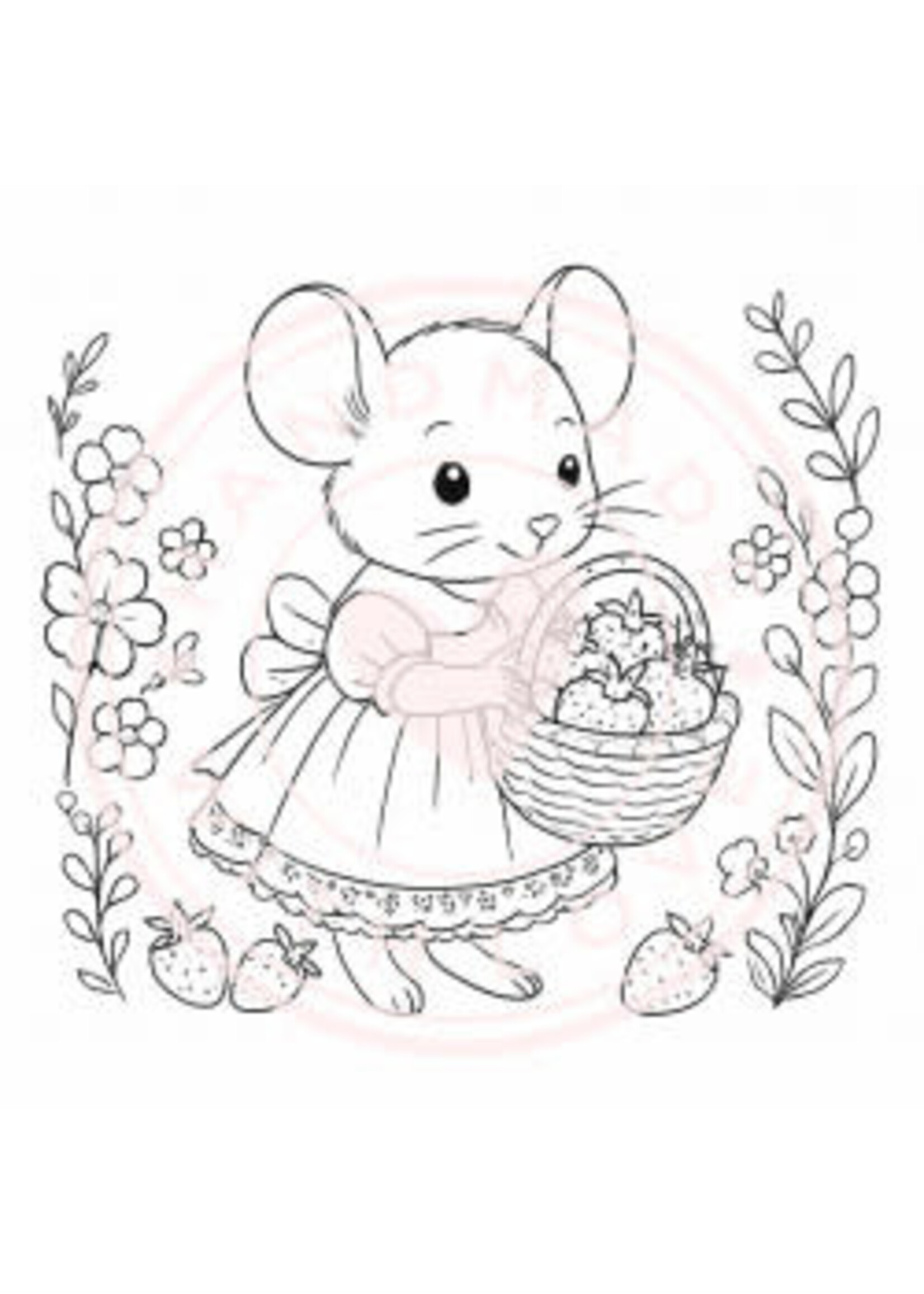Juffrouw Muis - Coloring Pad - Sweet Strawberry  Geschikt voor kleurpotloden en markers  (met markers achterblad te gebruiken om doordrukken te voorkomen)
