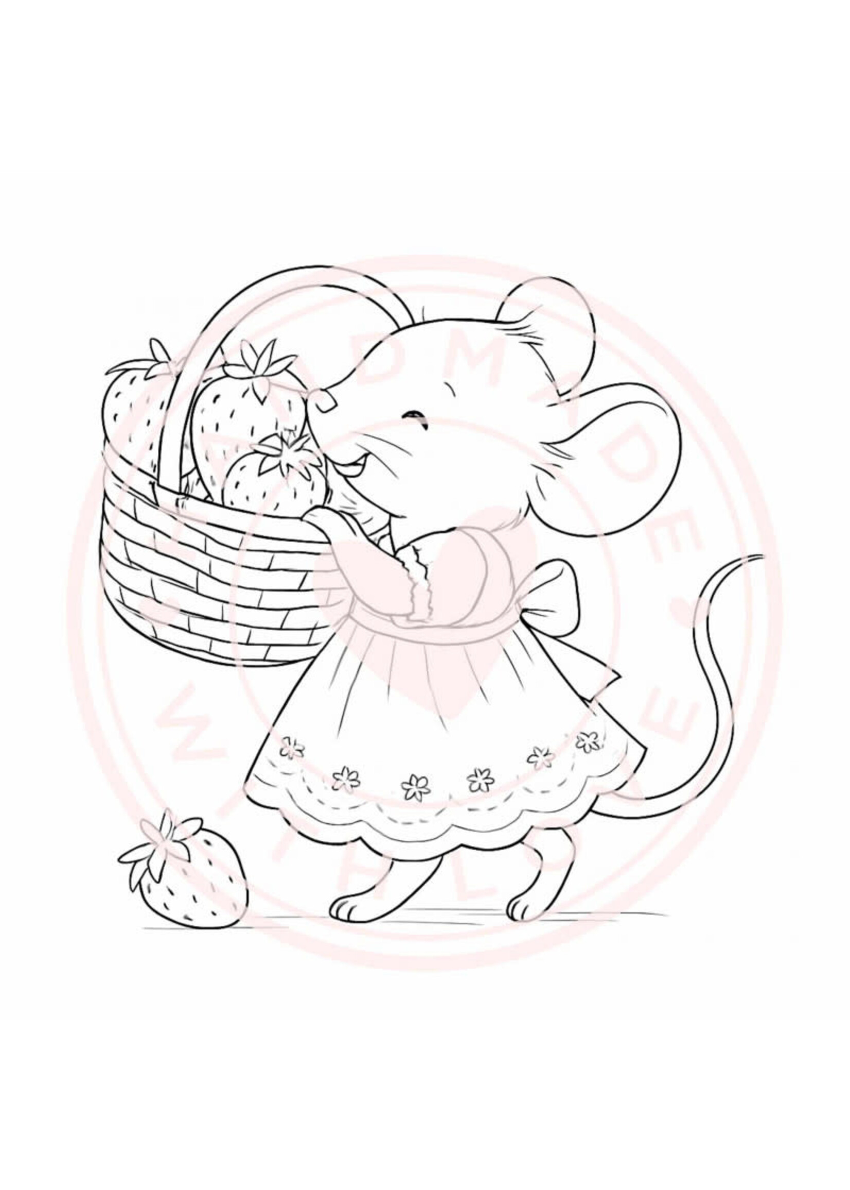 Juffrouw Muis - Coloring Pad - Sweet Strawberry  Geschikt voor kleurpotloden en markers  (met markers achterblad te gebruiken om doordrukken te voorkomen)