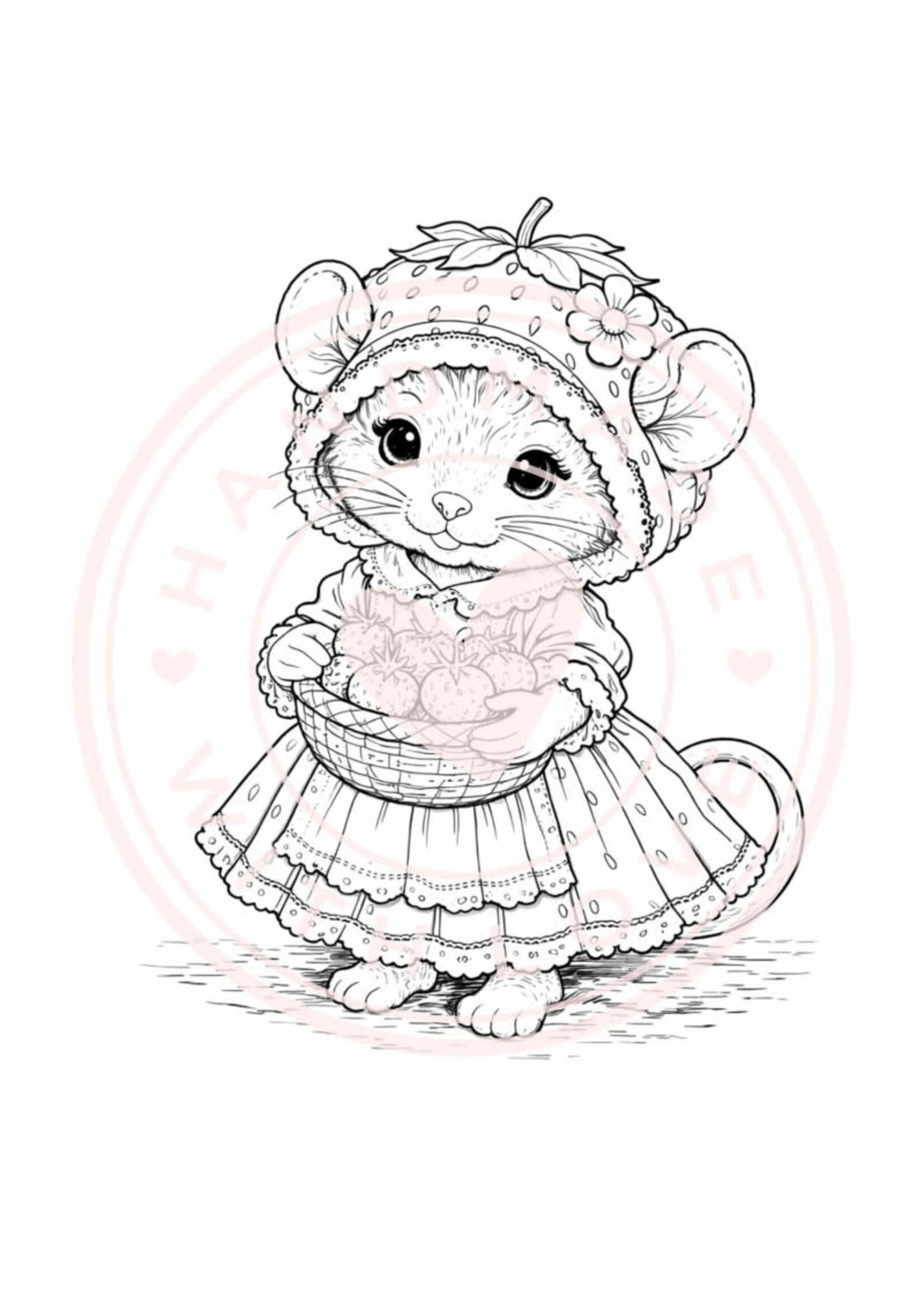 Juffrouw Muis - Coloring Pad - Sweet Strawberry  Geschikt voor kleurpotloden en markers  (met markers achterblad te gebruiken om doordrukken te voorkomen)