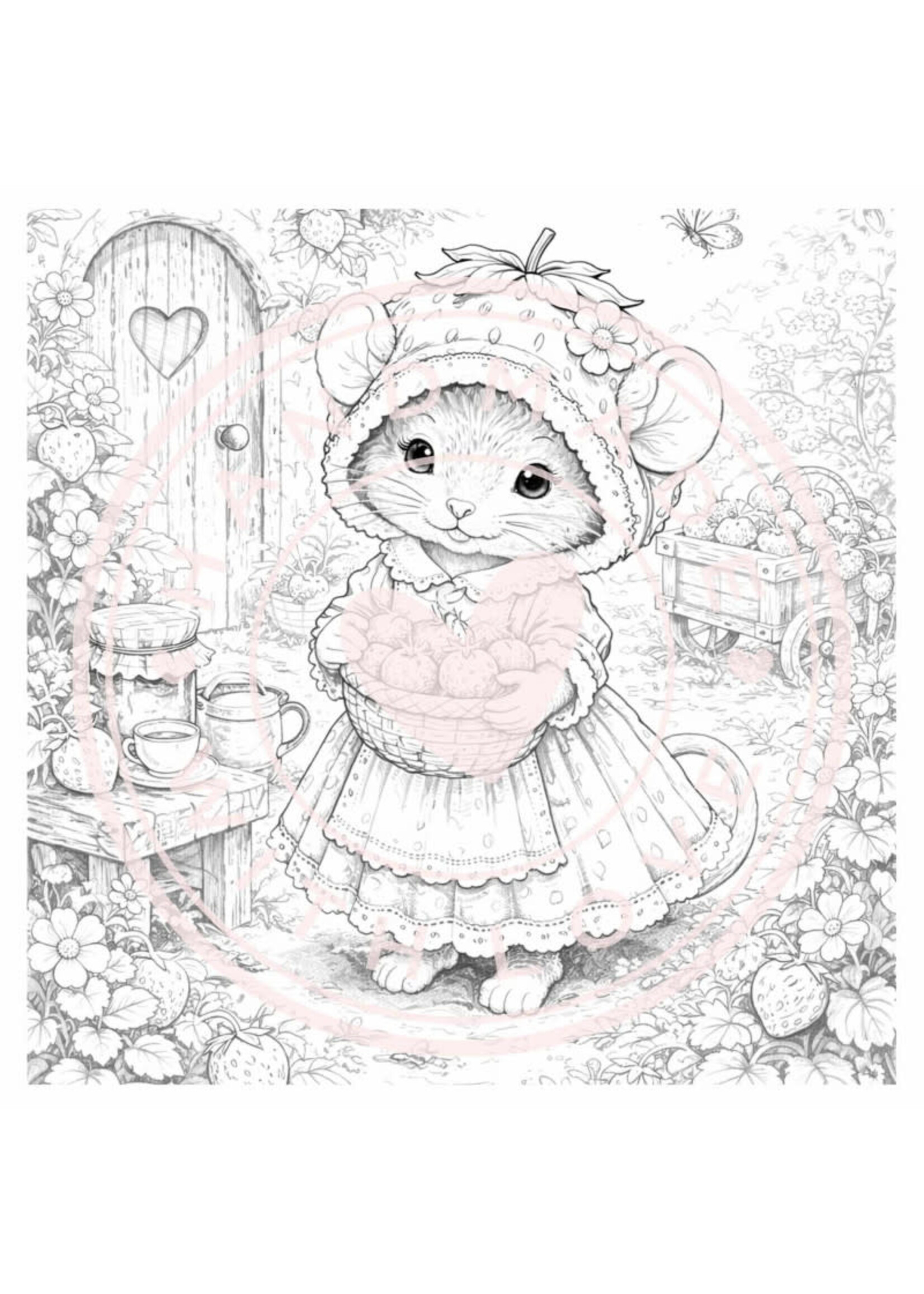 Juffrouw Muis - Coloring Pad - Sweet Strawberry  Geschikt voor kleurpotloden en markers  (met markers achterblad te gebruiken om doordrukken te voorkomen)