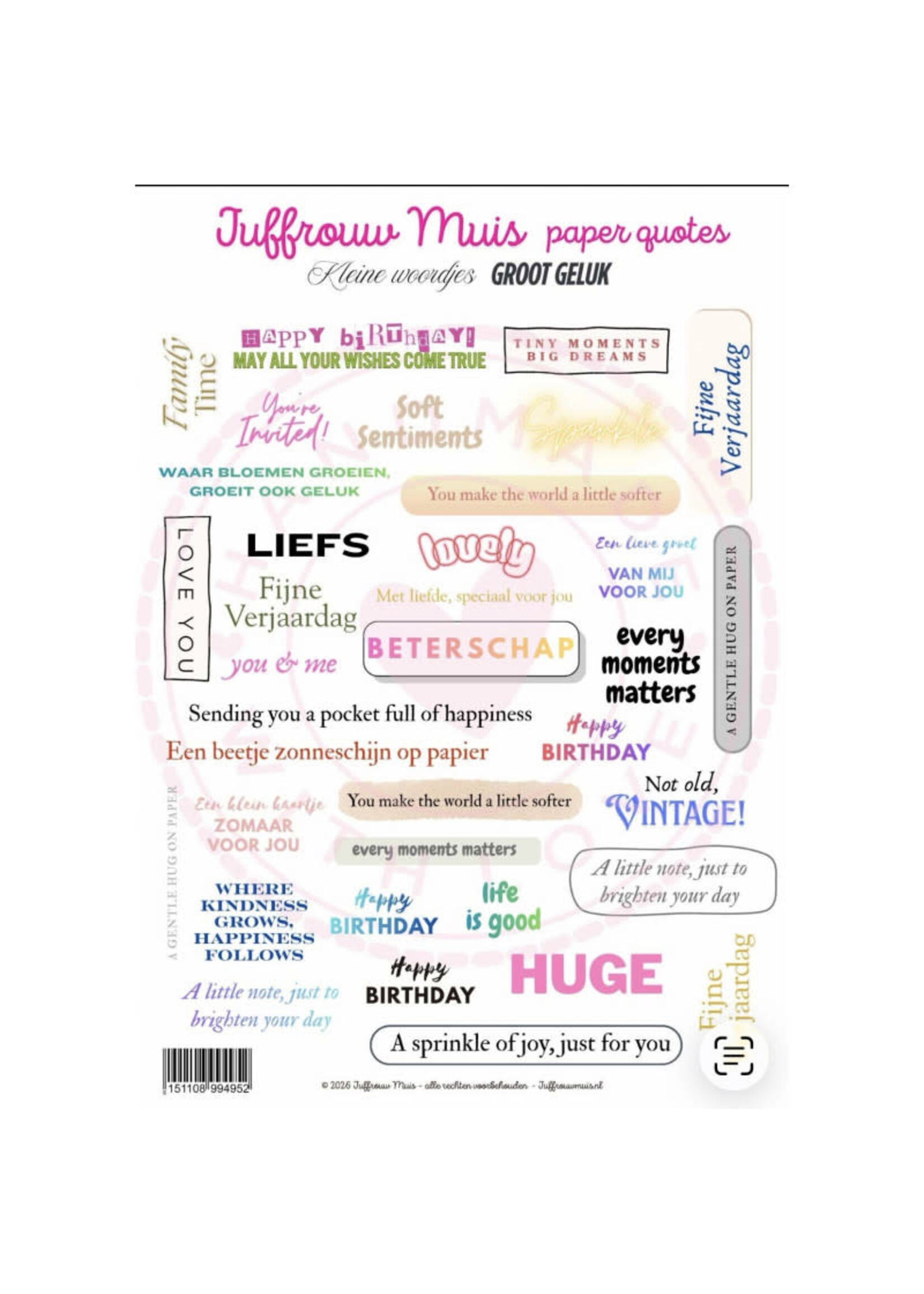 Juffrouw Muis Paper Quotes - Kleine woordjes, groot geluk