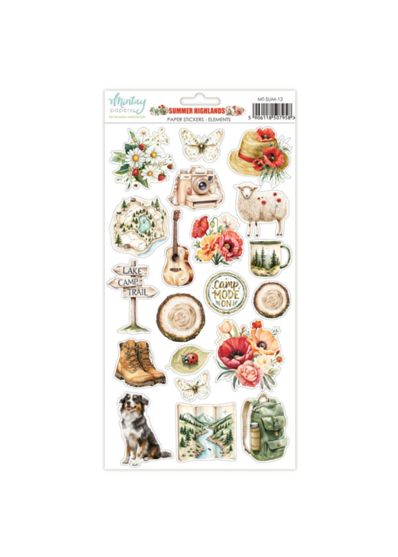 6 x 12 papieren stickers - Summer Highlands - Elementen