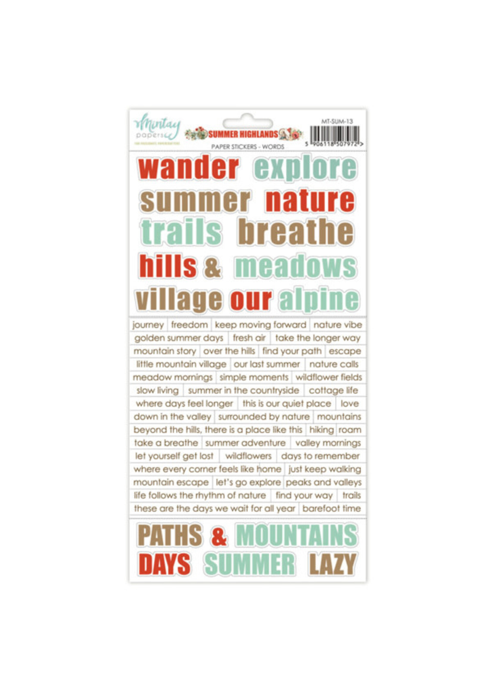 6 x 12 papieren stickers - Summer Highlands - Woorden