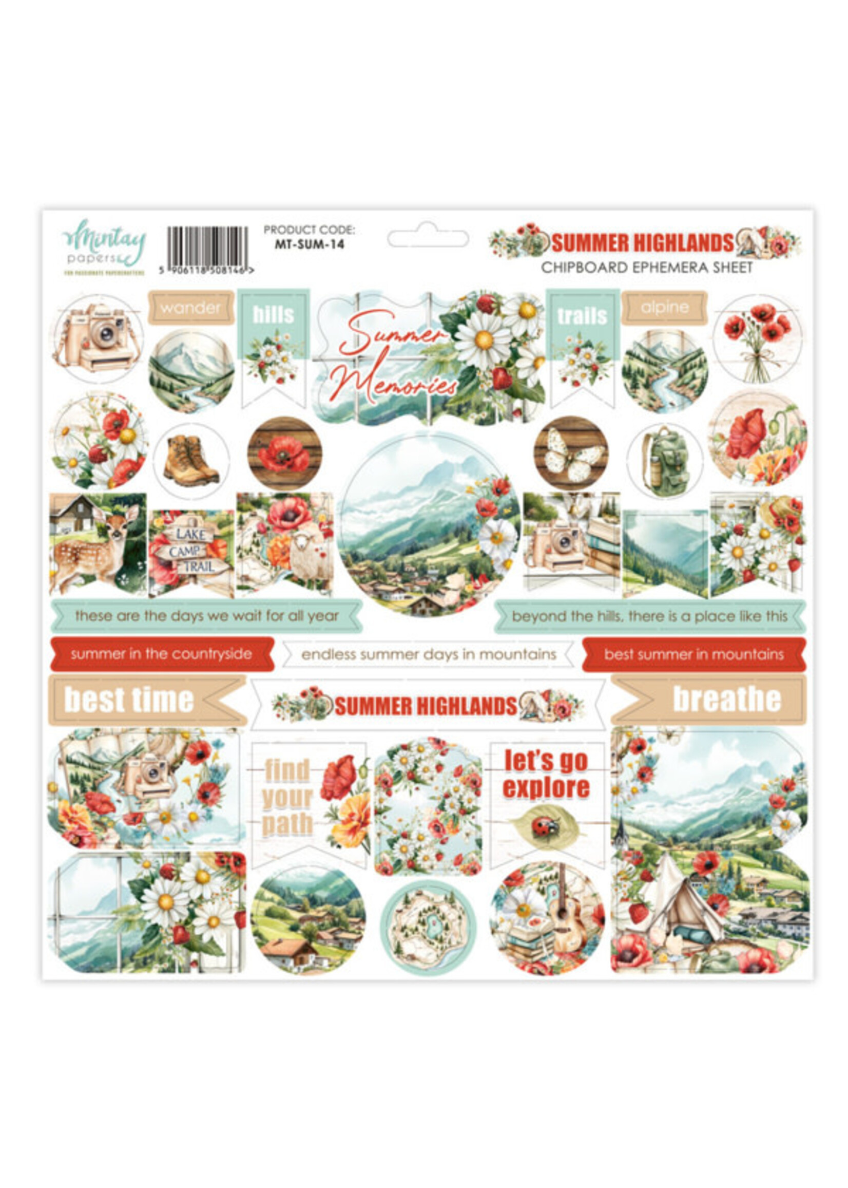 12 x 12 Chipboard Ephemera Vel - Summer Highlands