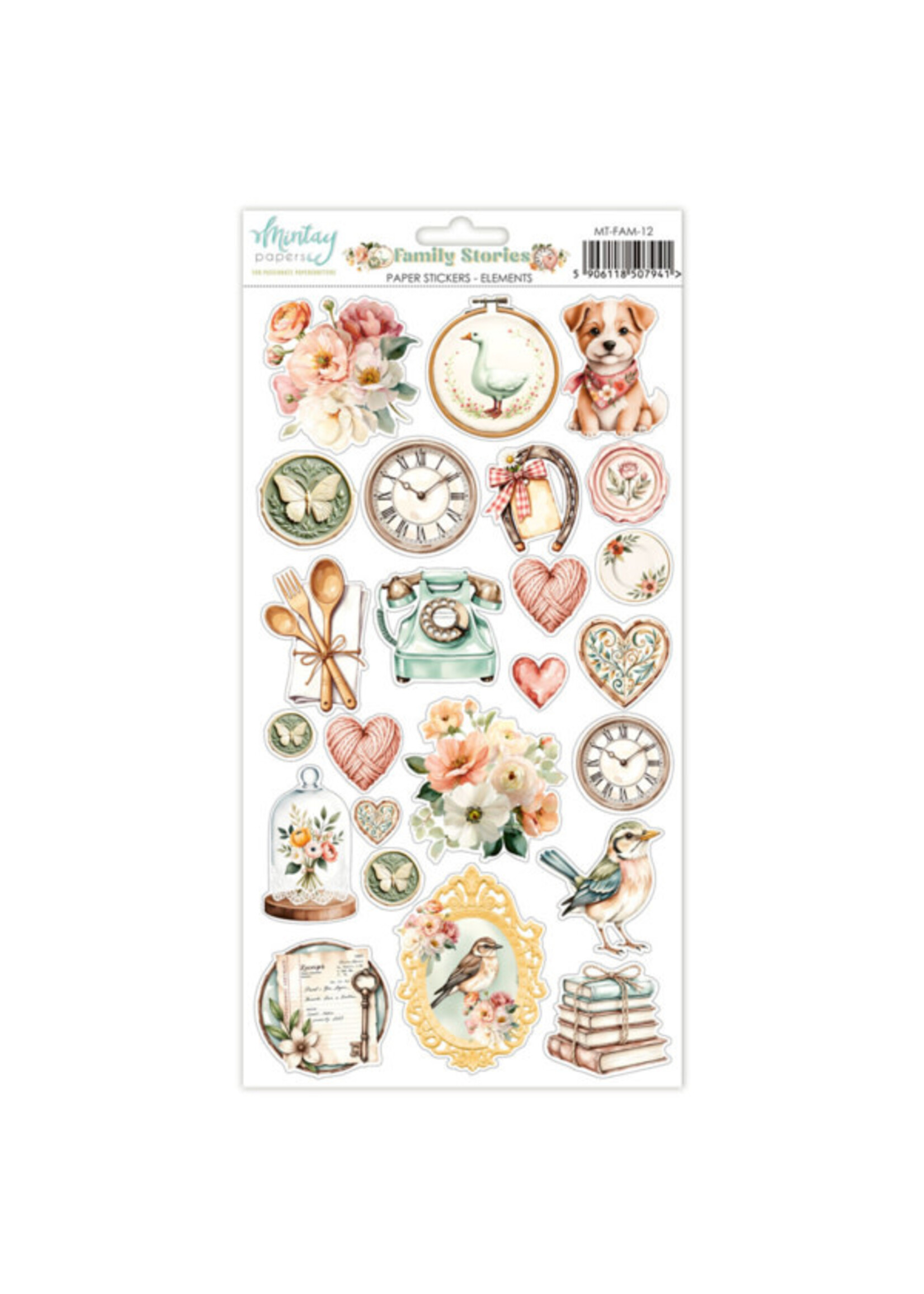 6 x 12 papieren stickers - Familieverhalen - Elementen