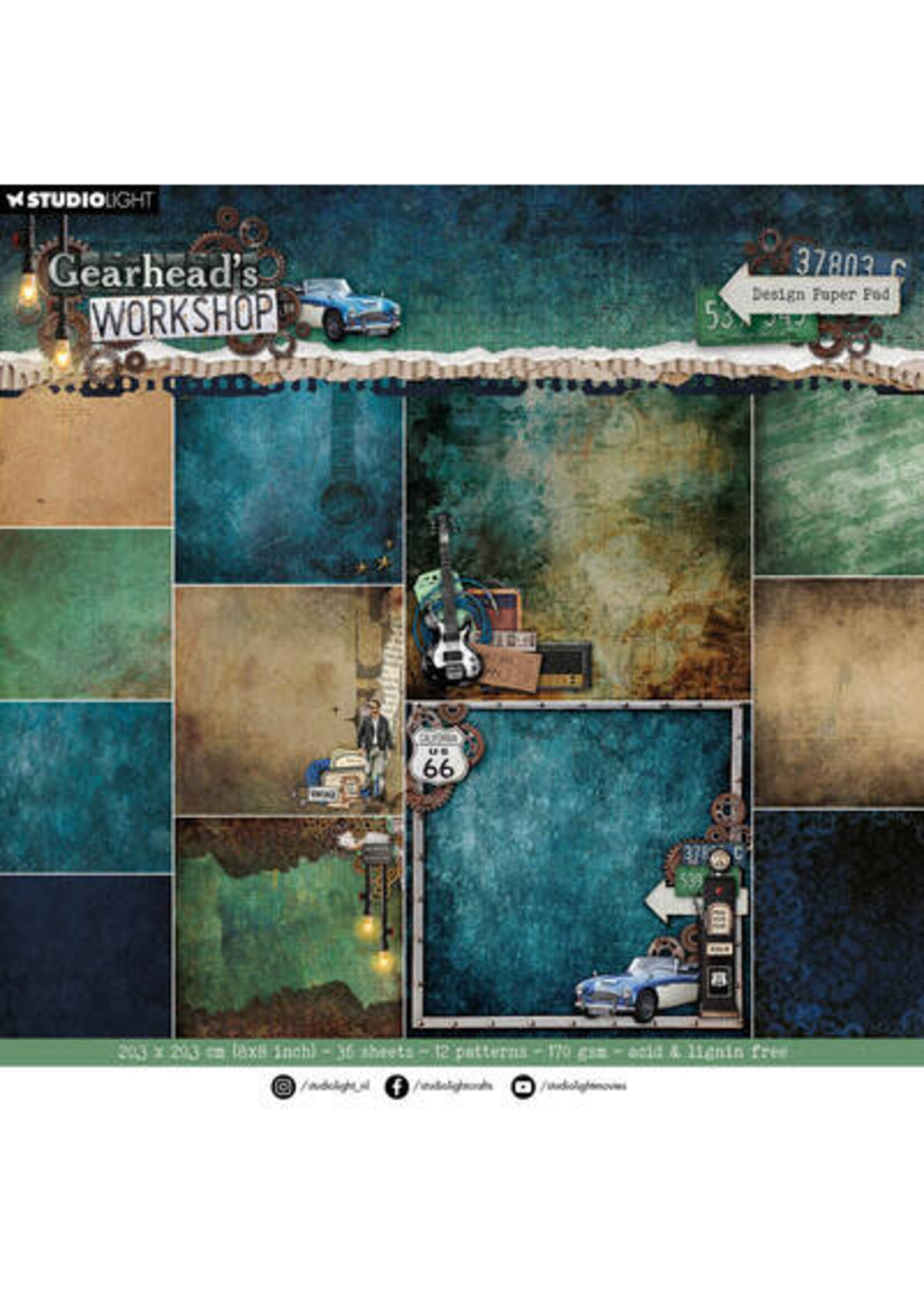 SL-GW-DPP470 - Background paper pad Gearhead's Workshop - 36 sheets nr. 470