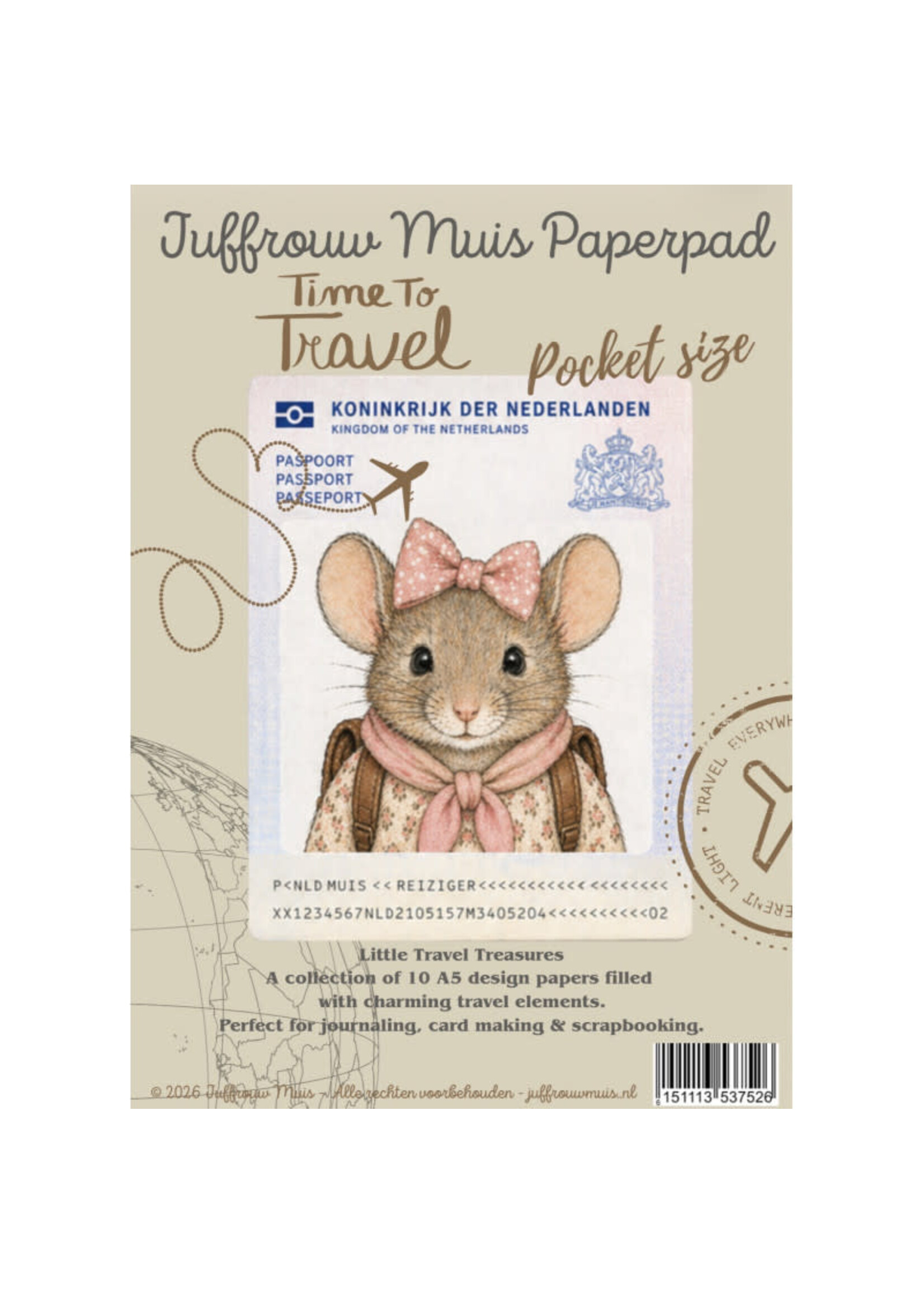 Juffrouw Muis Paperpad - Pocket Size - Time To Travel nog niet leverbaar, wel alvast te bestellen