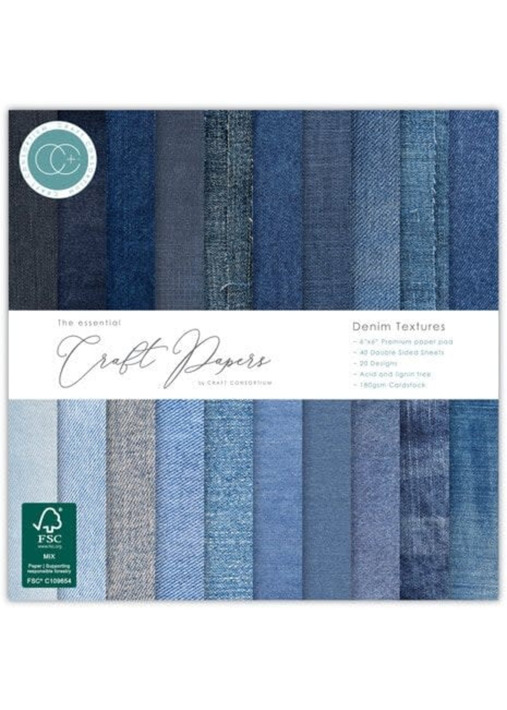 Essentiële knutselpapieren 6x6 inch paperpad denim texturen (CCEPAD044B)