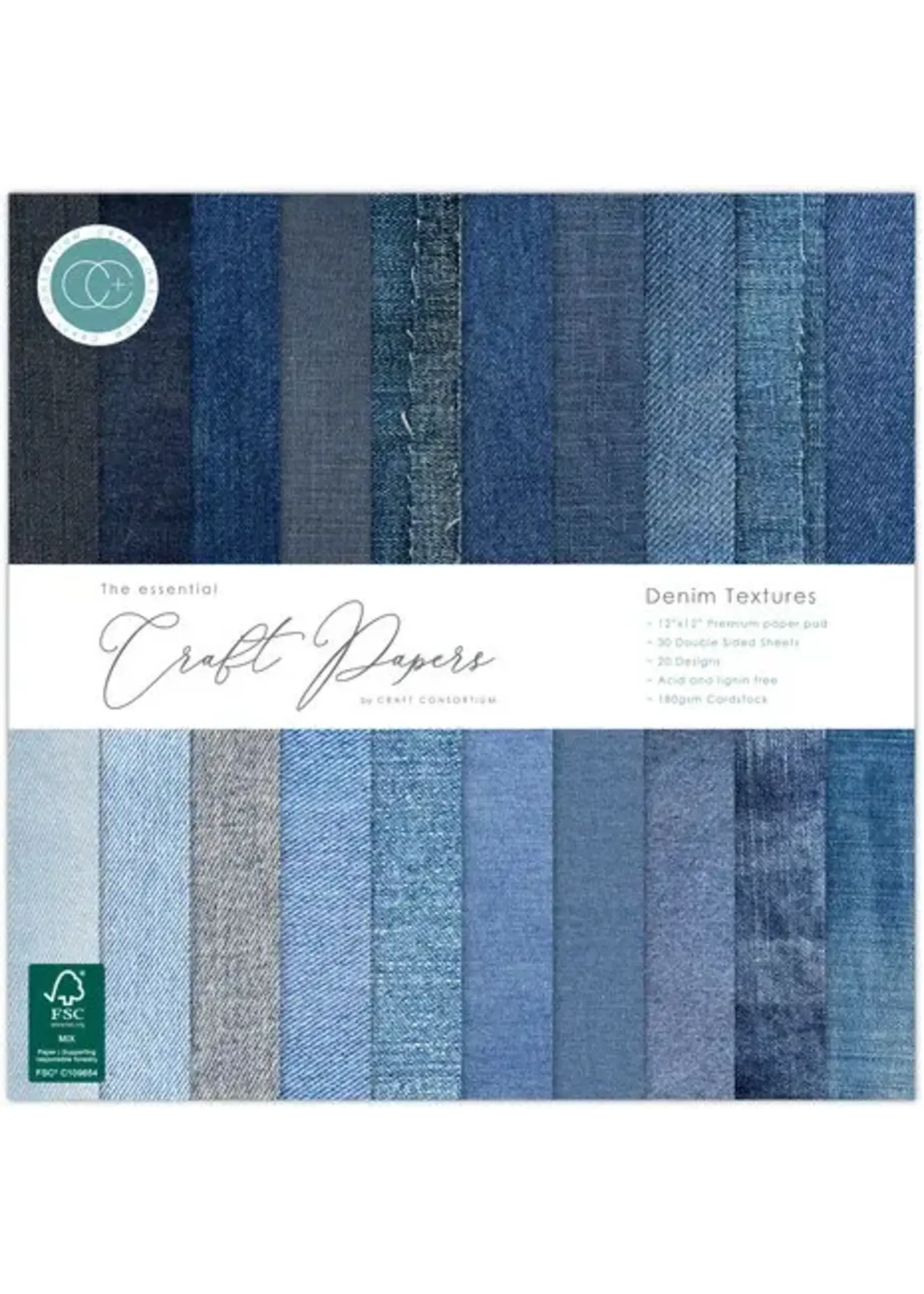 Essentiële knutselpapieren 12x12 inch papieren blok denim texturen (CCEPAD044)