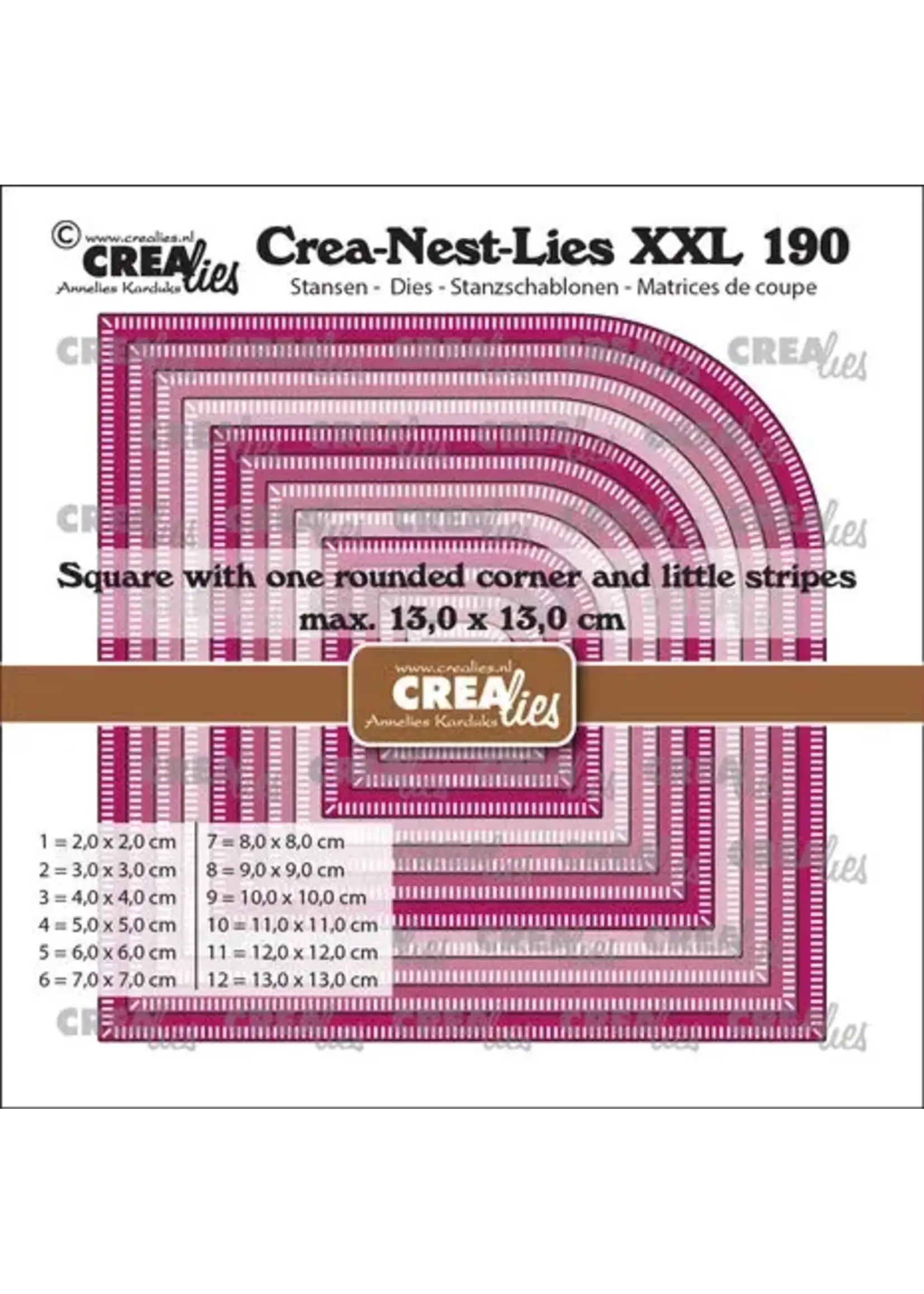 Crea-Nest-Lies XXL matrijs-vierkanten met één afgeronde hoek en kleine strepen (CLNestXXL190)