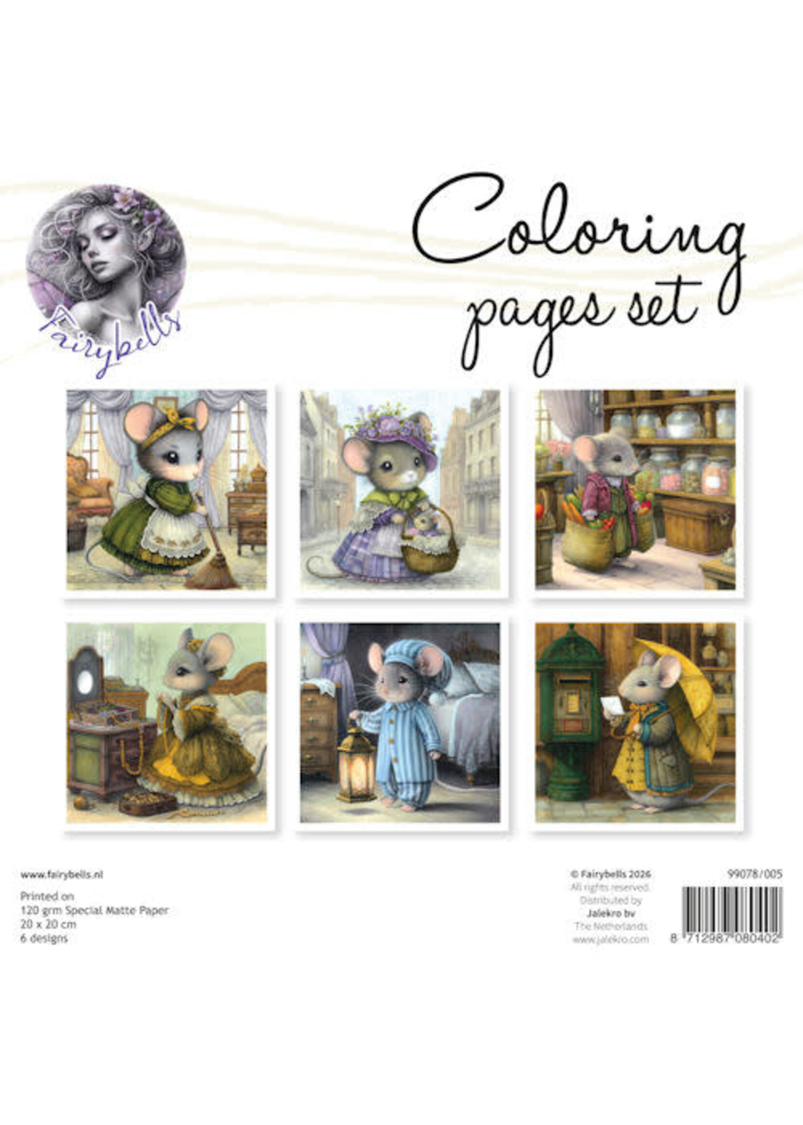 Fairybells Coloring Pages kleurplaten Set 5 (20x20 cm) met ingekleurd voorblad 6 verschillende kleurplaten