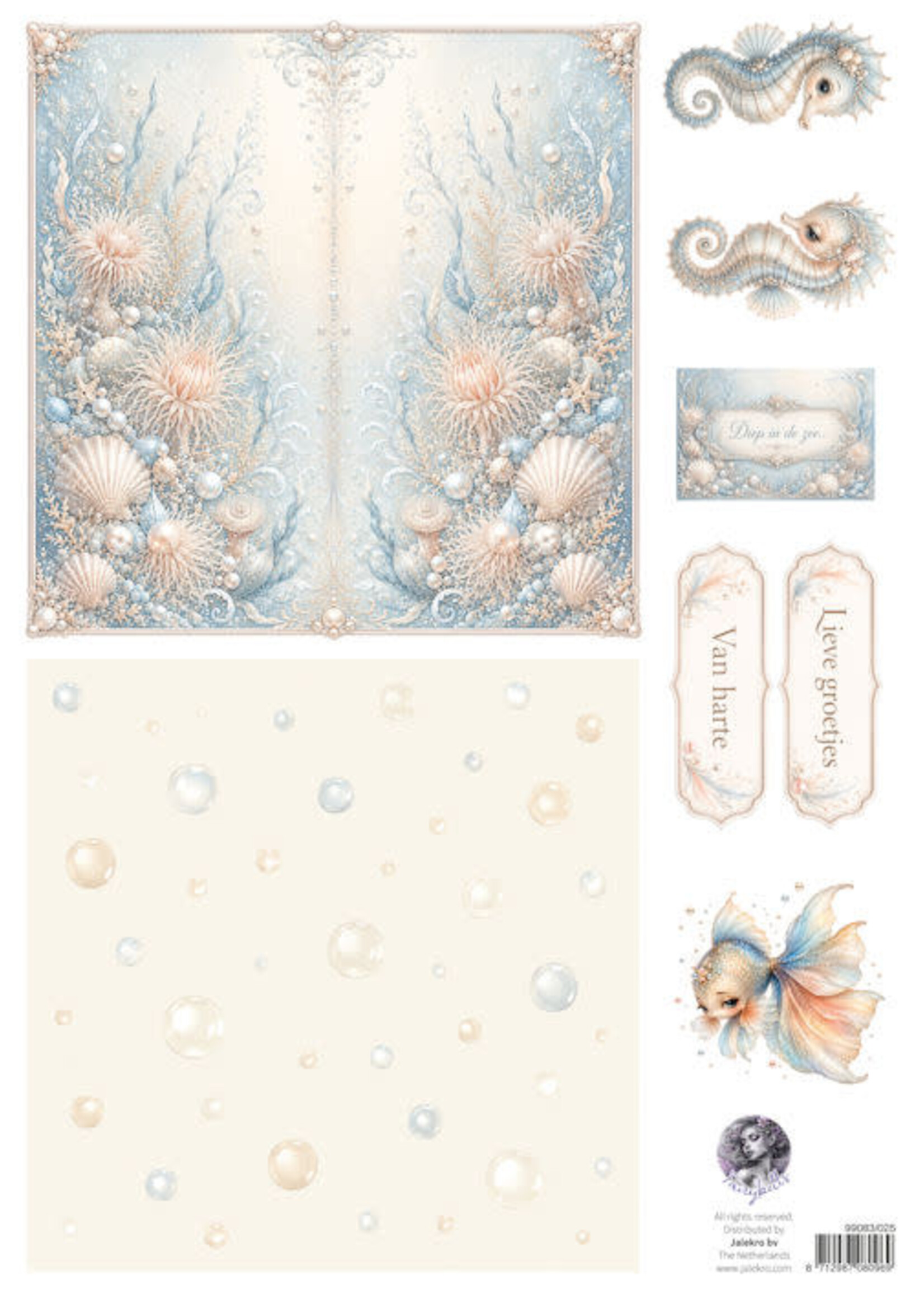 Fairybells combi knipvel voor pop-up en decoupage - zee blauw C zeepaardjes
