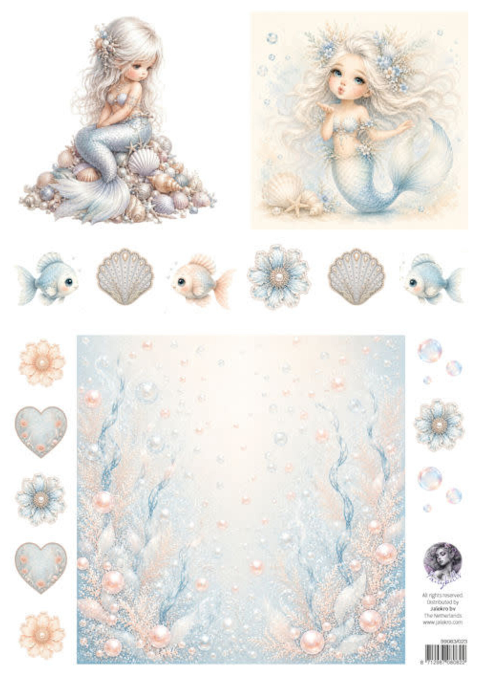 Fairybells combi knipvel voor pop-up en decoupage - zee blauw B zeemeermin