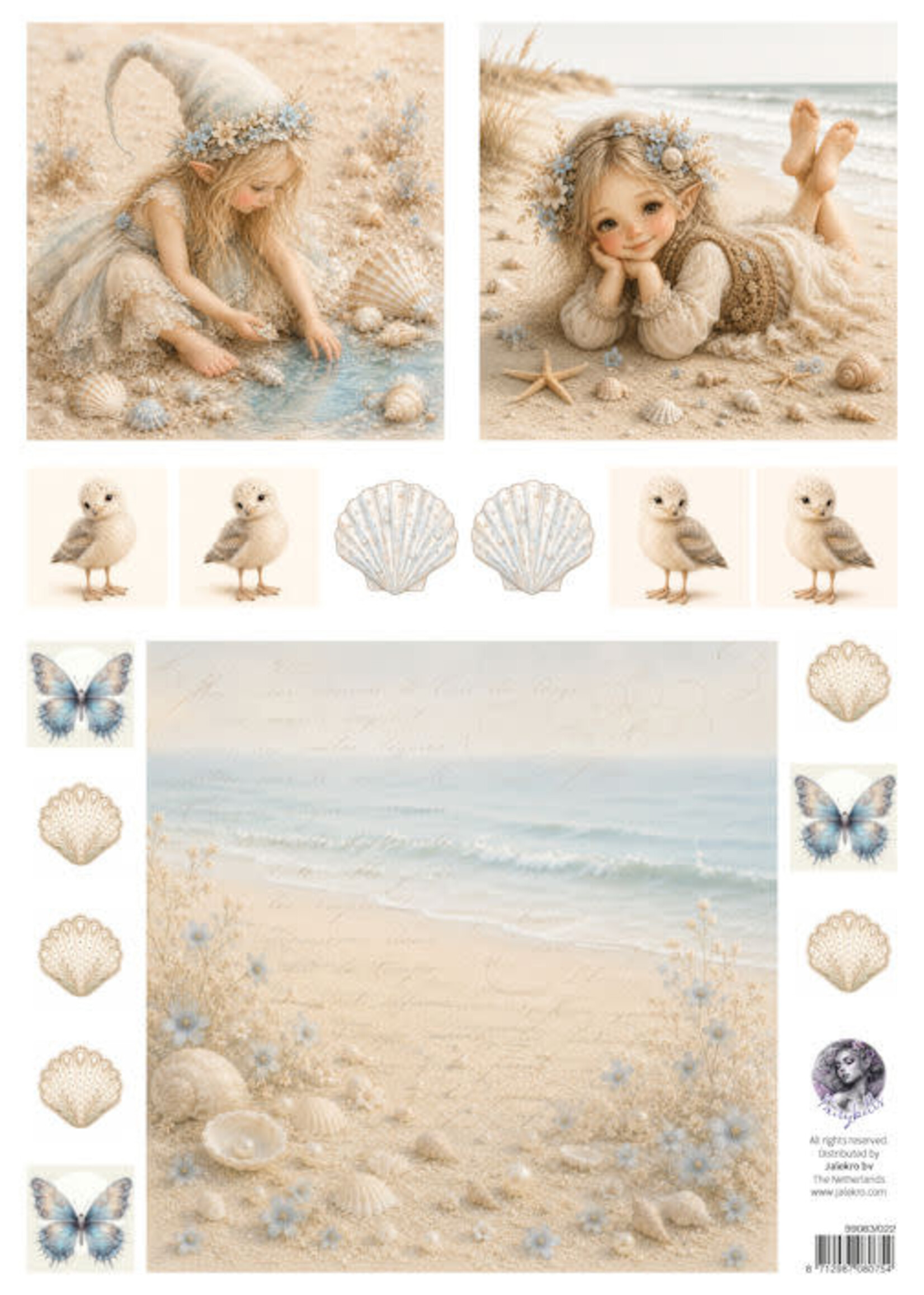 Fairybells combi knipvel voor pop-up en decoupage - strand beige B fairy ligt op strand