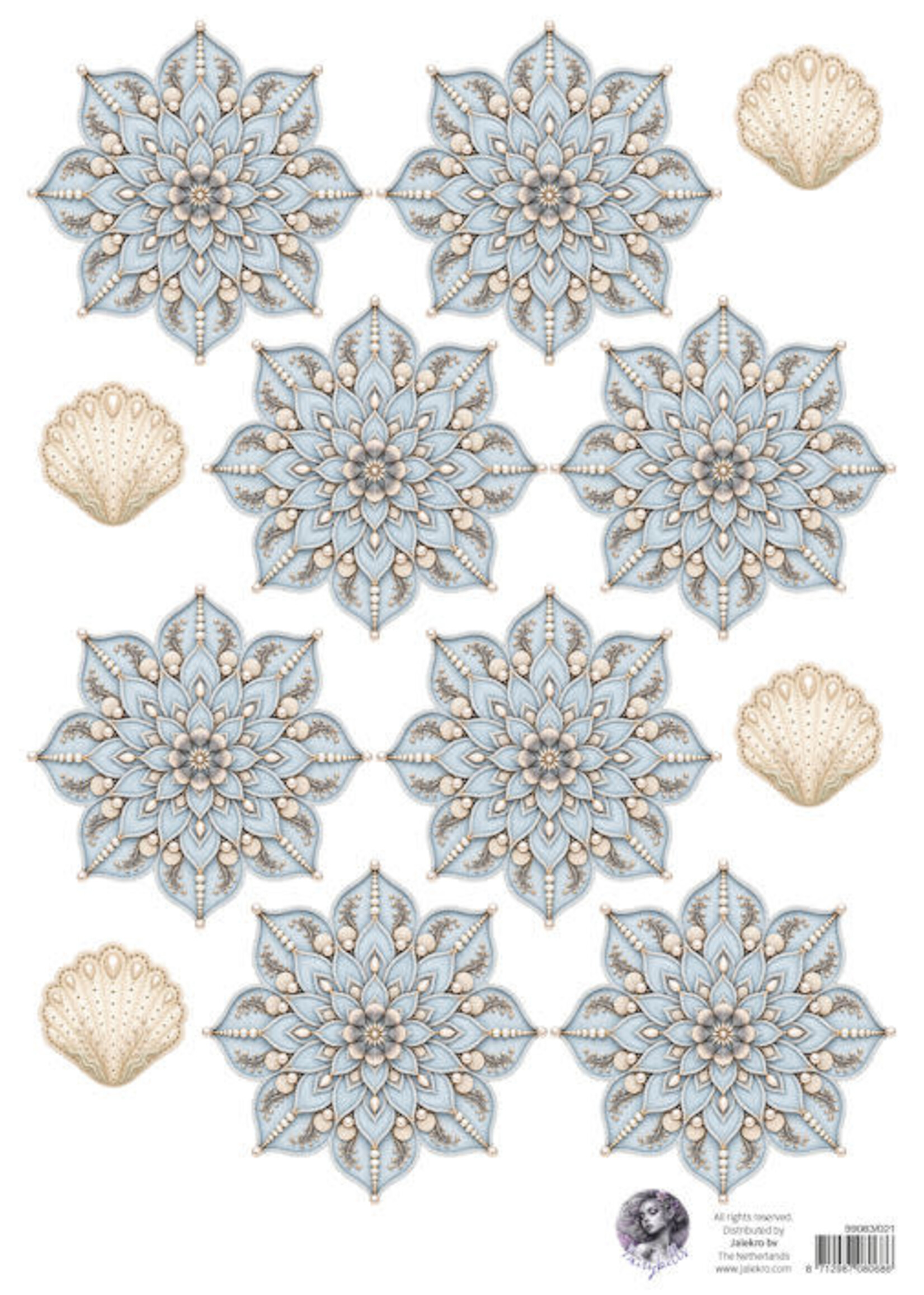 Fairybells combi knipvel voor pop-up en decoupage - schelpenbloemen blauw A