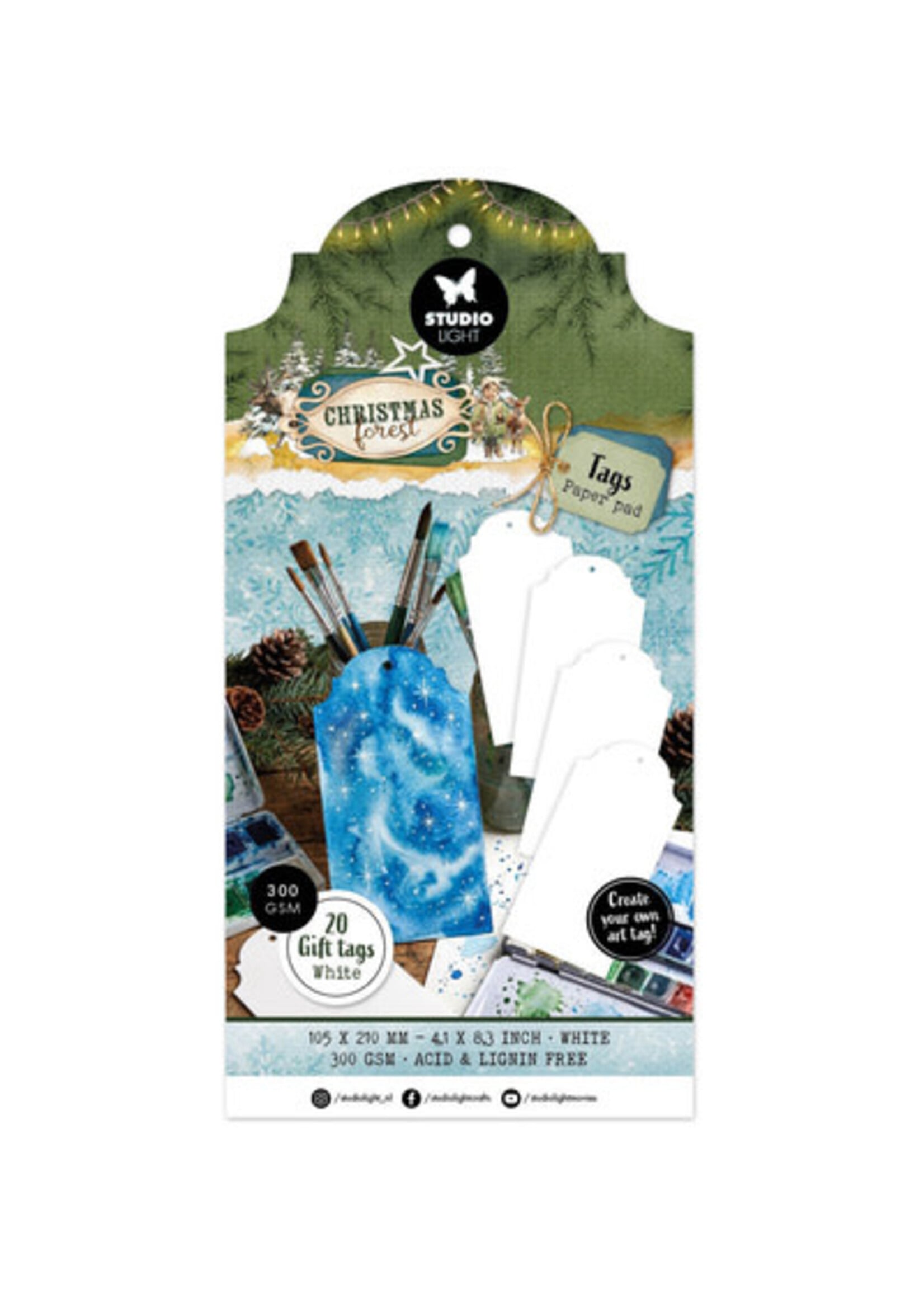 SL-CF-TAGBL13 - StudioLight Labelpapierblok – White Tags Christmas Forest nr. 13