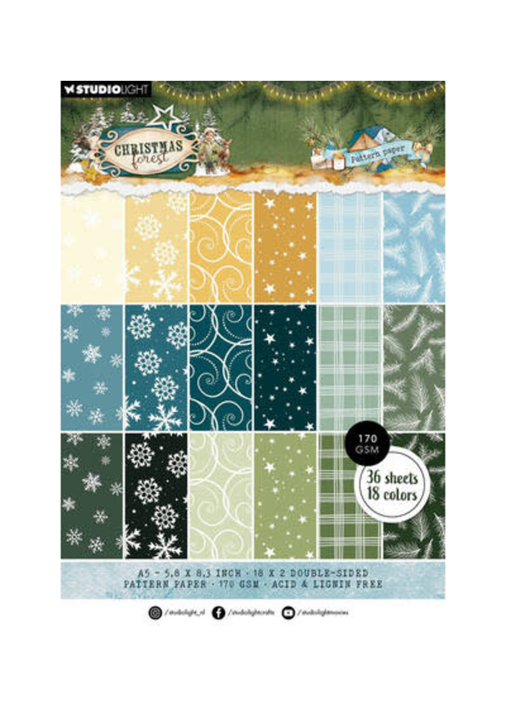 SL-CF-PPP477 - StudioLight Patroonpapierblok – Pattern Christmas Forest nr. 477