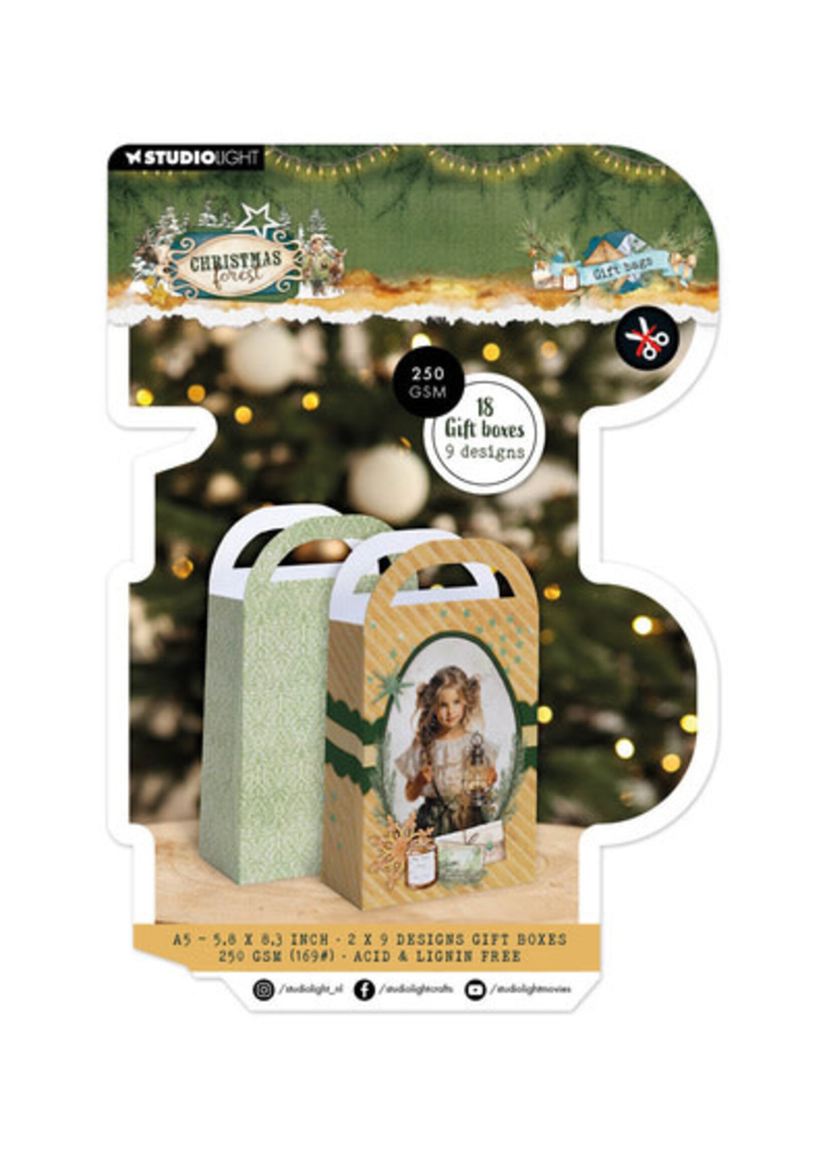 SL-CF-GBPP481 - StudioLight Cadeaudoos Papierblok – Giftbag Christmas Forest nr. 481