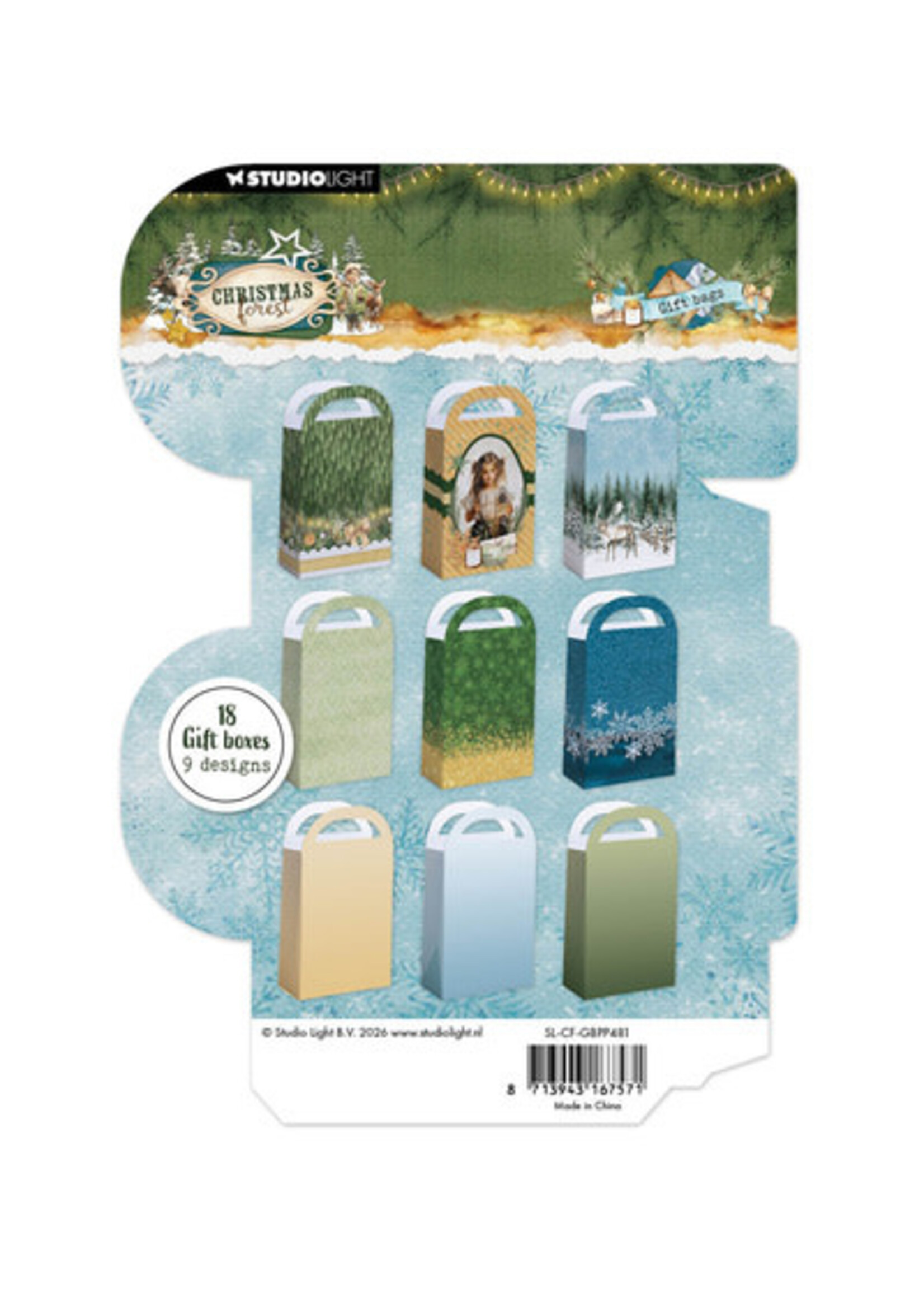 SL-CF-GBPP481 - StudioLight Cadeaudoos Papierblok – Giftbag Christmas Forest nr. 481