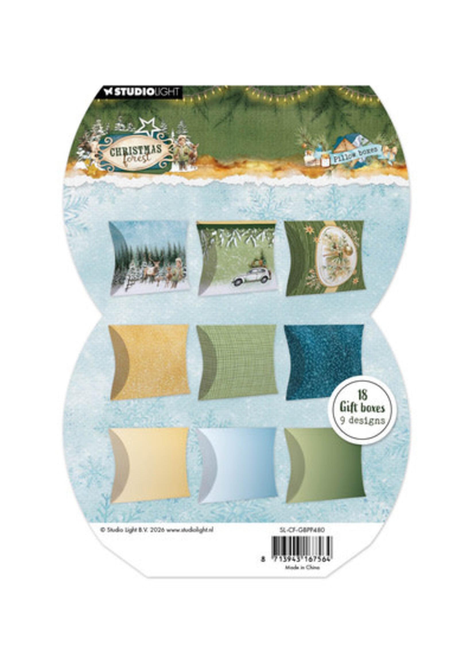 SL-CF-GBPP480 - StudioLight Cadeaudoos Papierblok – Pillowbox Christmas Forest nr. 480