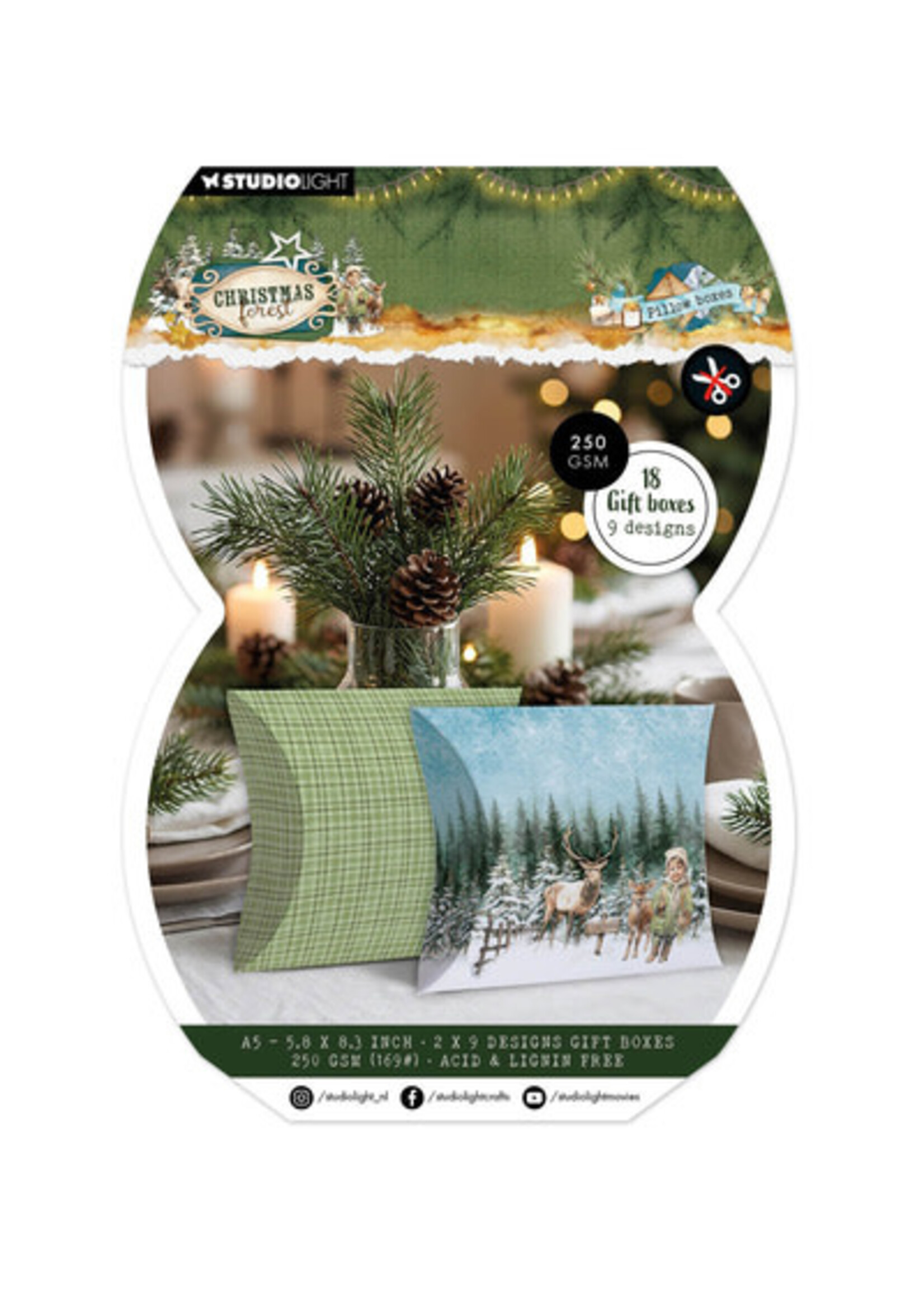 SL-CF-GBPP480 - StudioLight Cadeaudoos Papierblok – Pillowbox Christmas Forest nr. 480