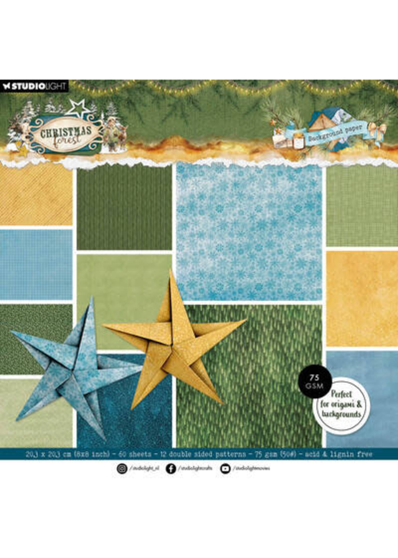 SL-CF-DPP476 - StudioLight Multifunctioneel Papierblok – Origami & Backgrounds Christmas Forest nr. 476   8 inch