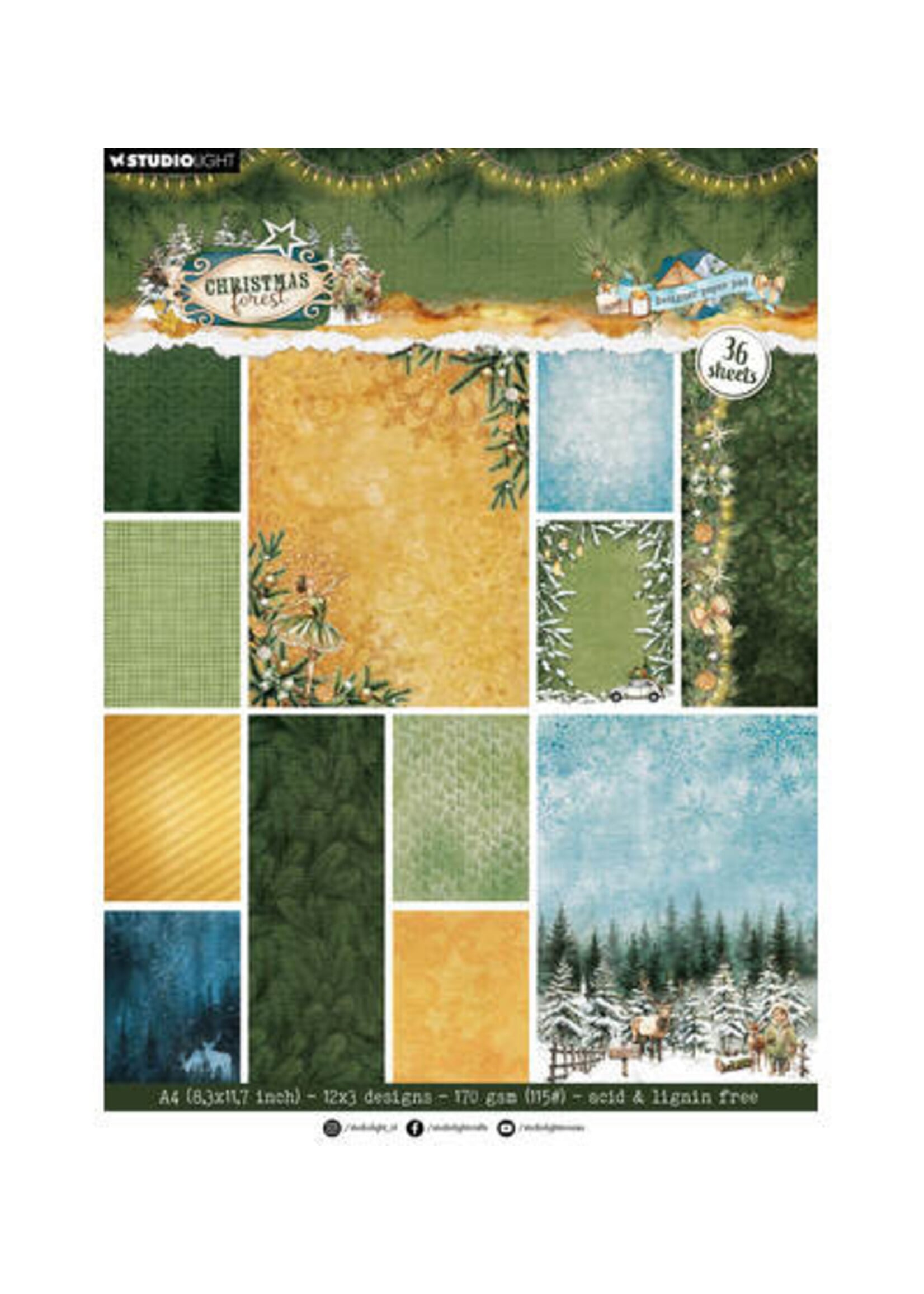 SL-CF-DPP474 - StudioLight Designpapierblok – Background Paper Christmas Forest nr. 474