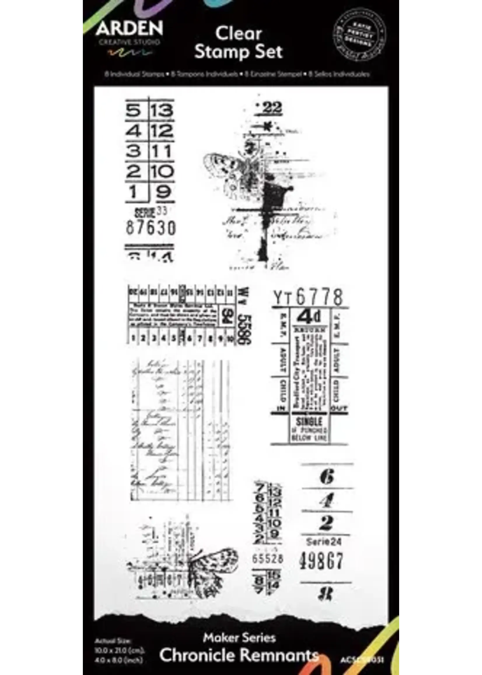 Maker Series 4x8 Inch Clear Stamp Set Chronicle Remnants by Katie Pertiet (ACSCS0031)